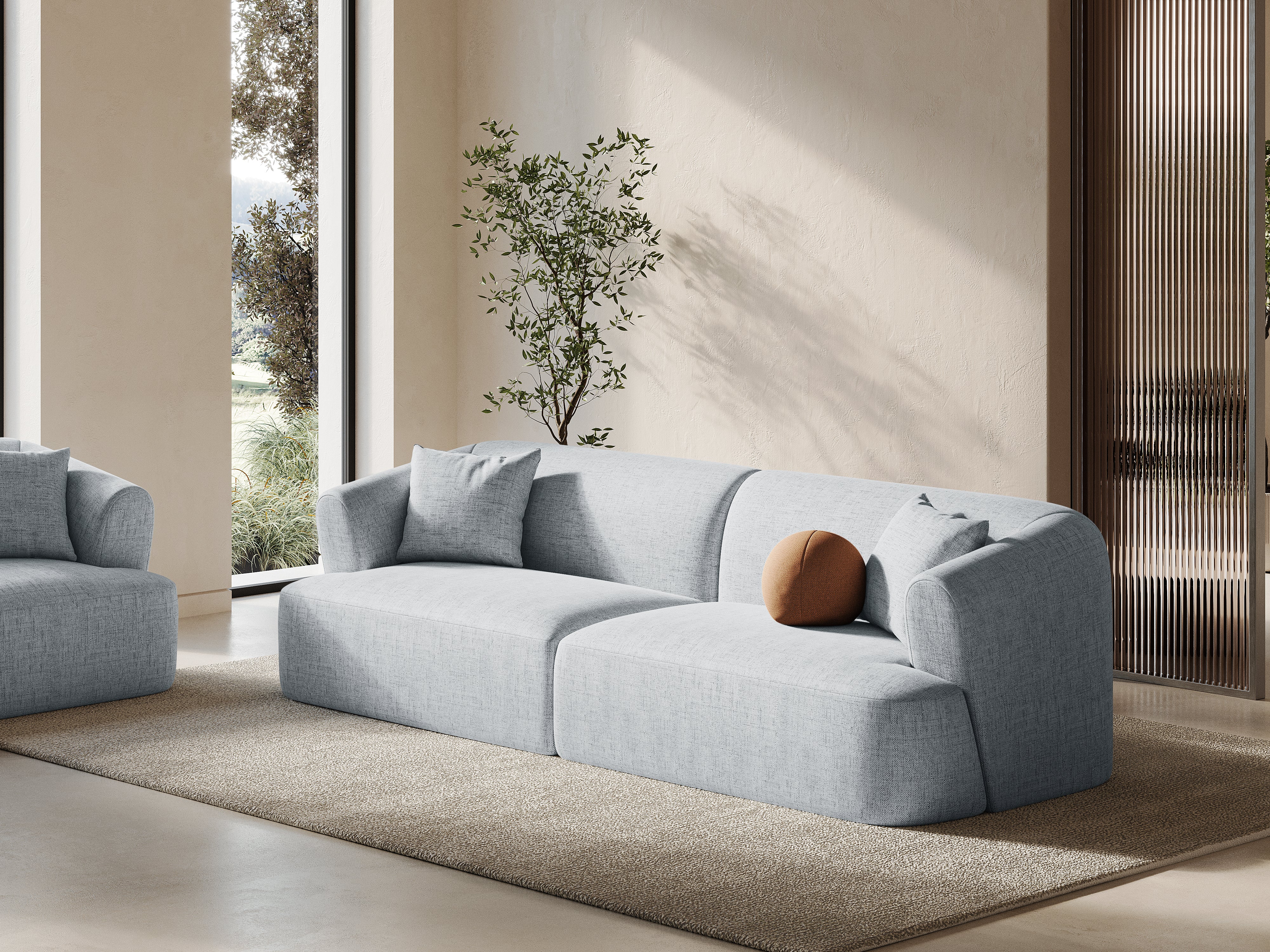 4-seater CAMPI light gray chenille sofa