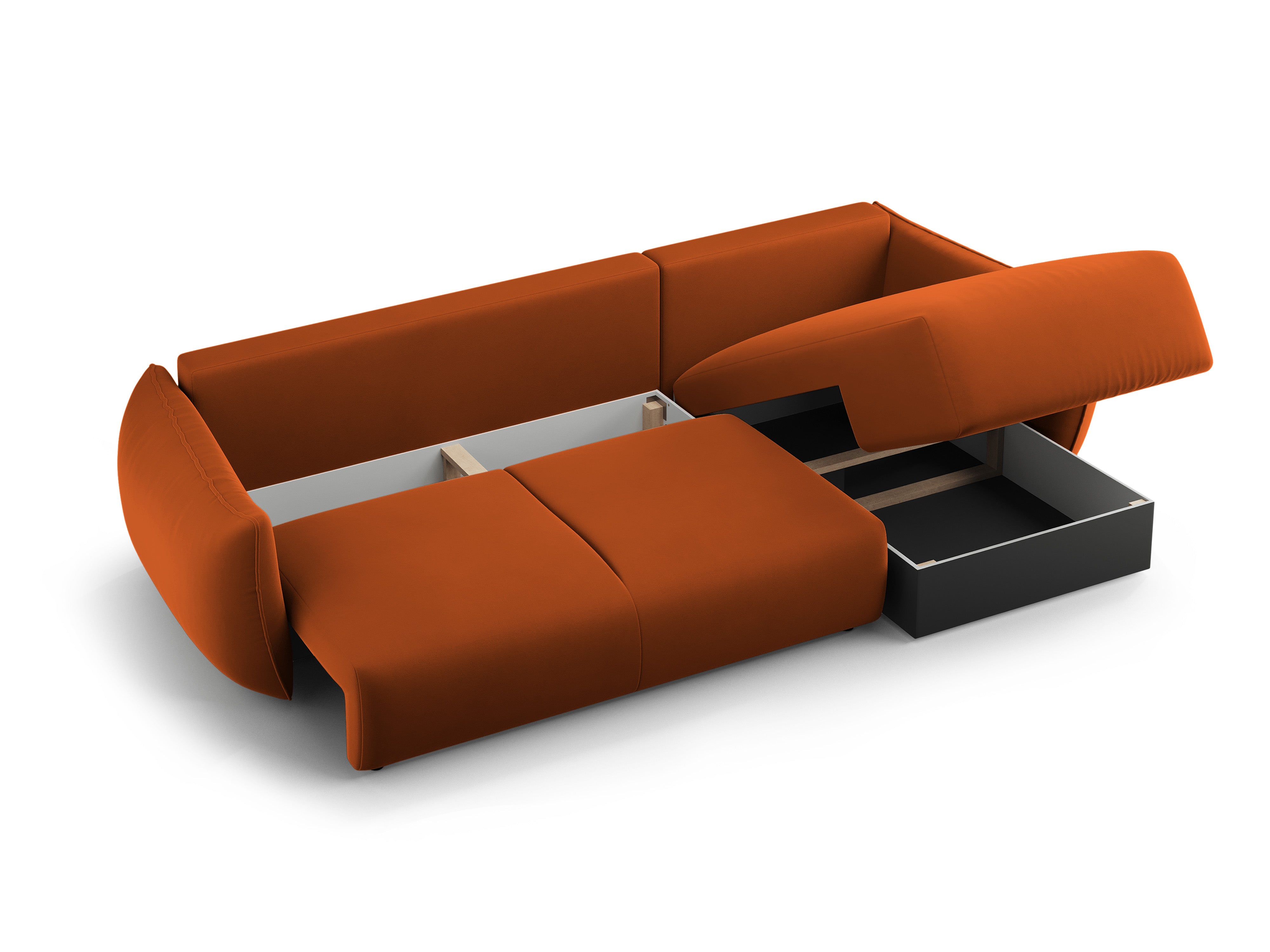 Sametový rohový gauč levostranný s funkcí spaní MATERA cihlový