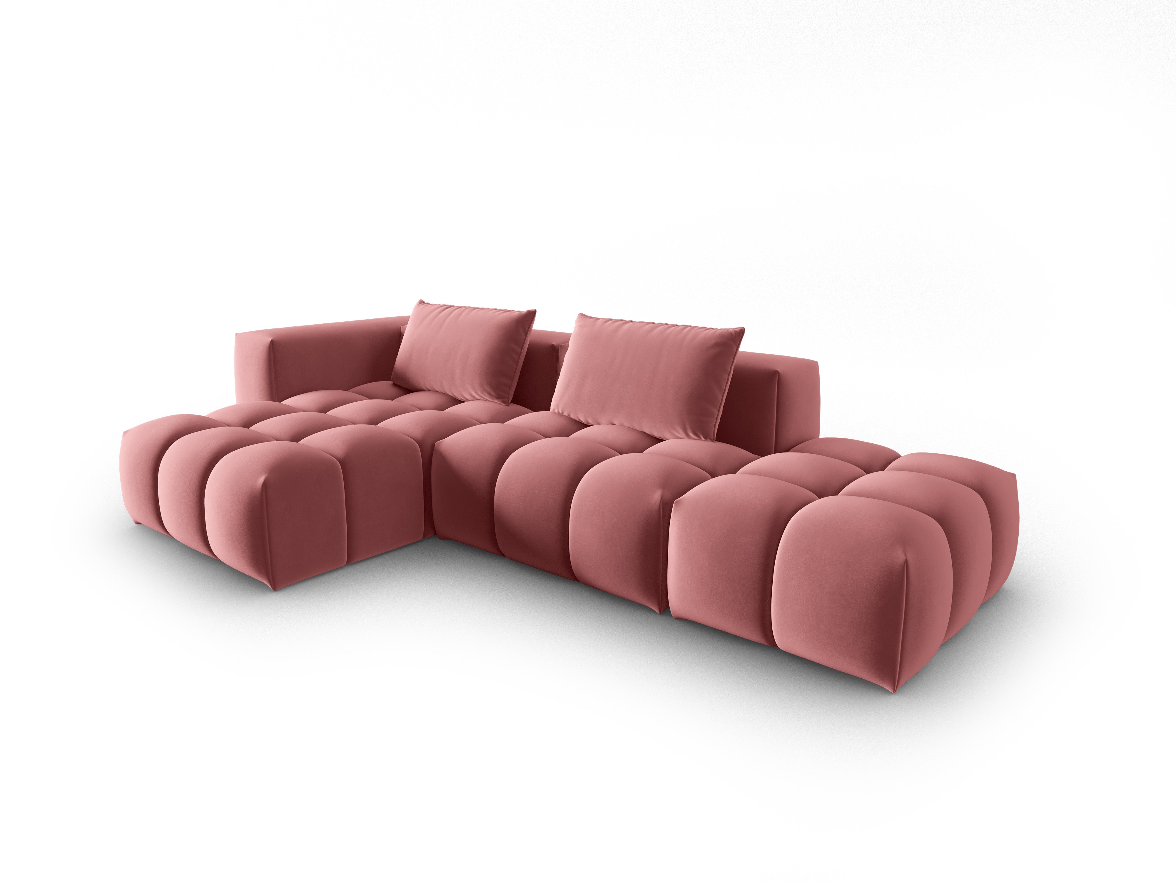Narożnik aksamitny 4-osobowy lewostronny otwarty VERONA różowy flamingo – Cosmopolitan Design