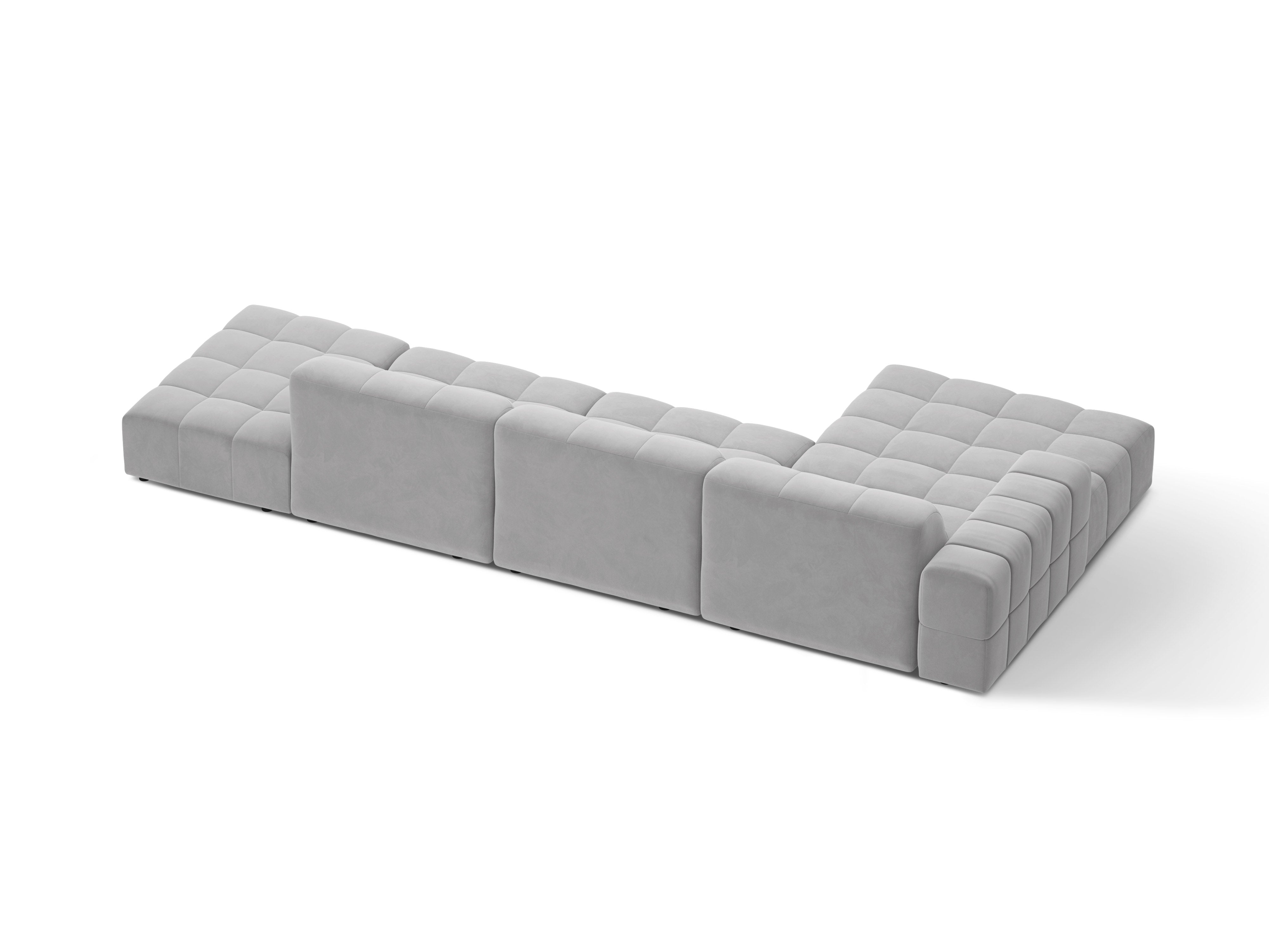 Narożnik lewostronny aksamitny 5-osobowy CHICAGO jasnoszary – sofa narożna