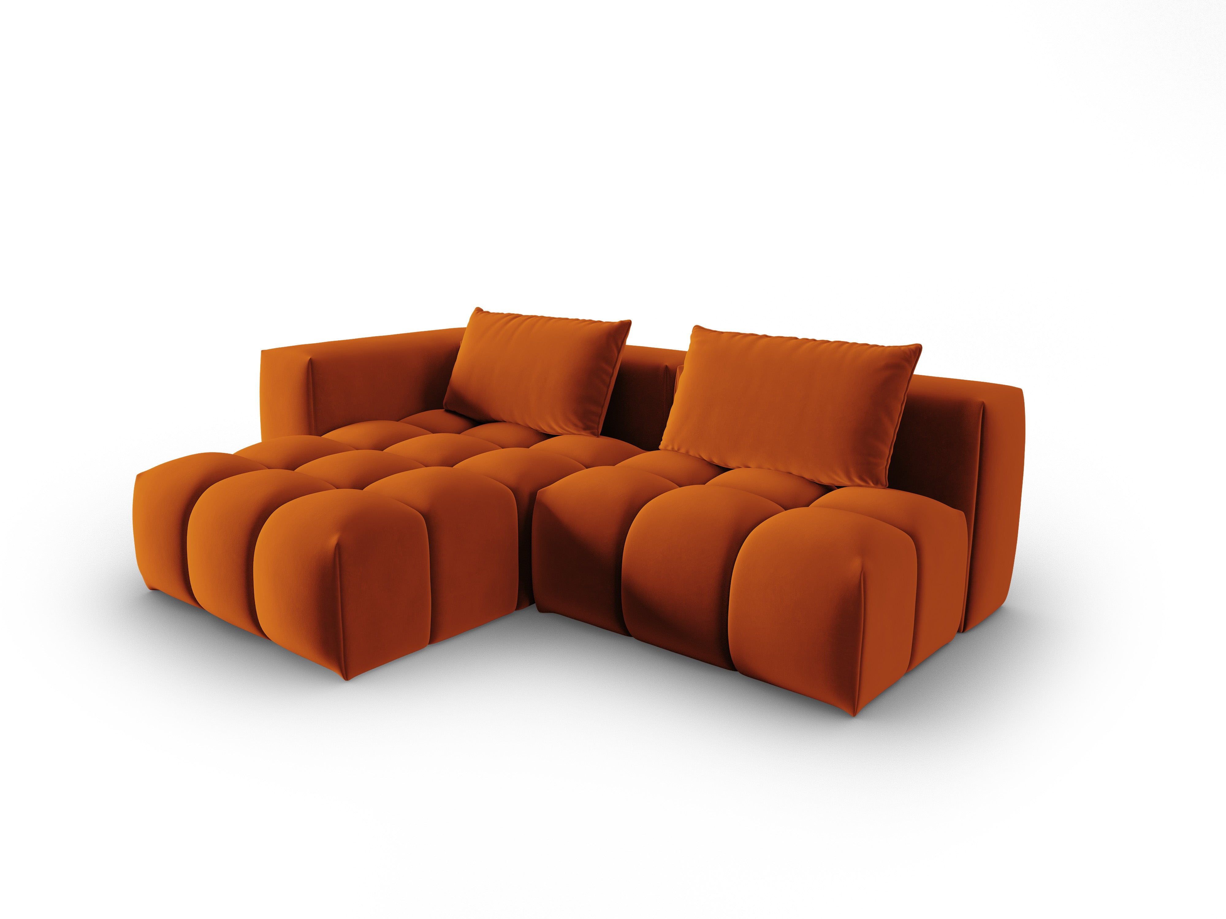Velvet Corner Sofa for 3 People, Left-Open, VERONA in Brick Red