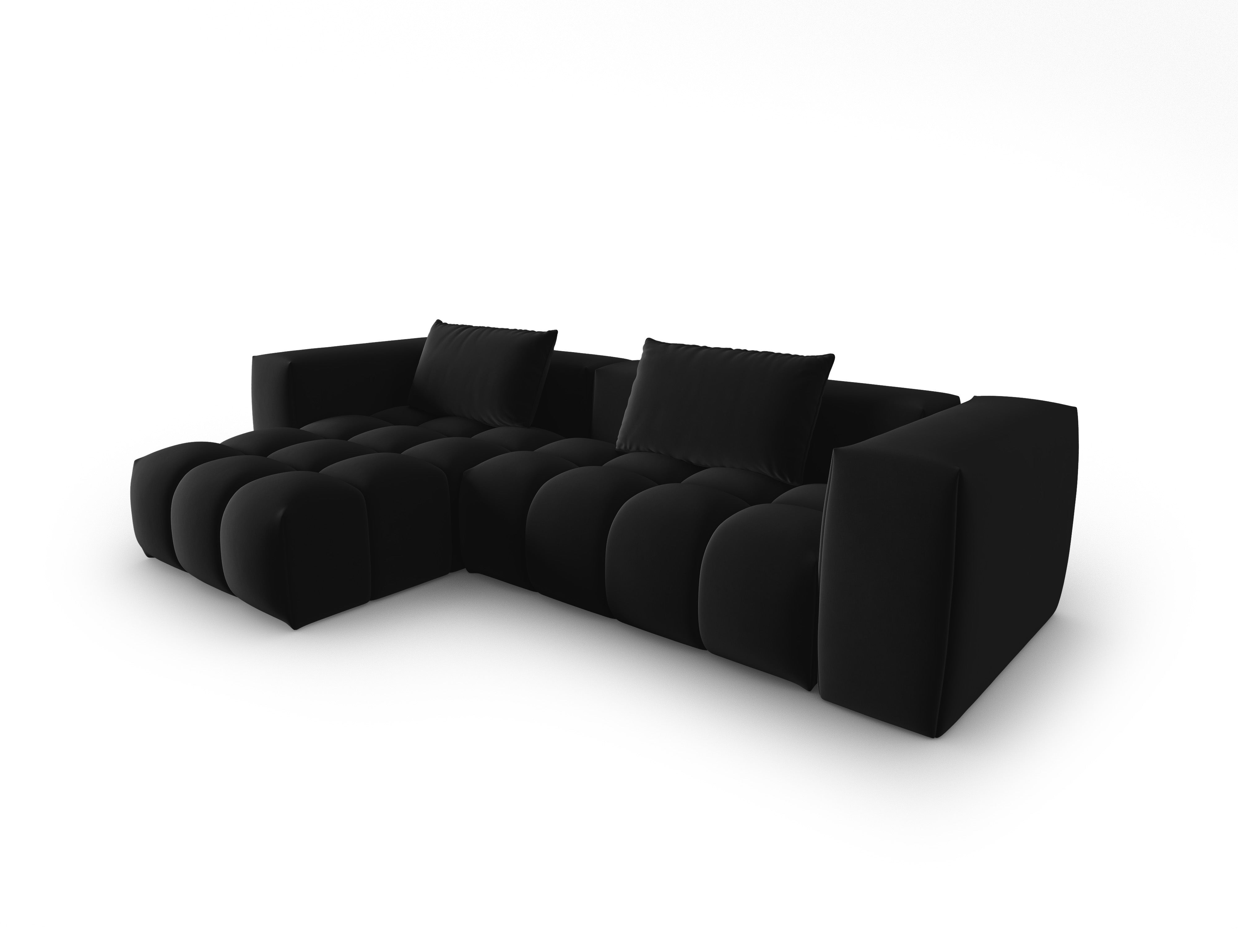 Velvet Corner Sofa for 3 People Left Side VERONA Black