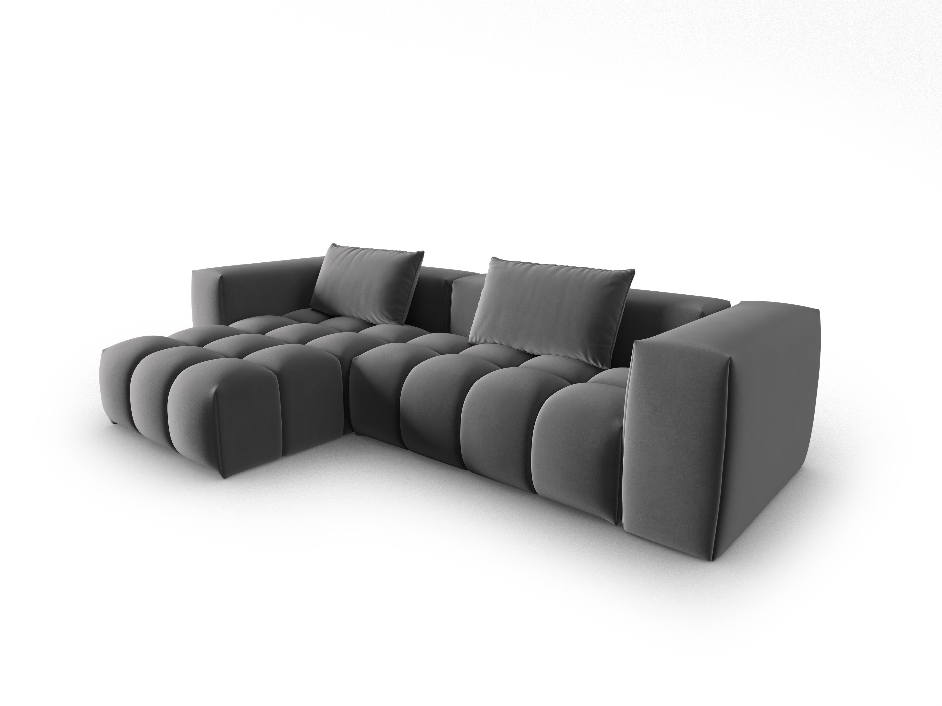 Velvet Corner Sofa for 3 People Left Side VERONA Gray