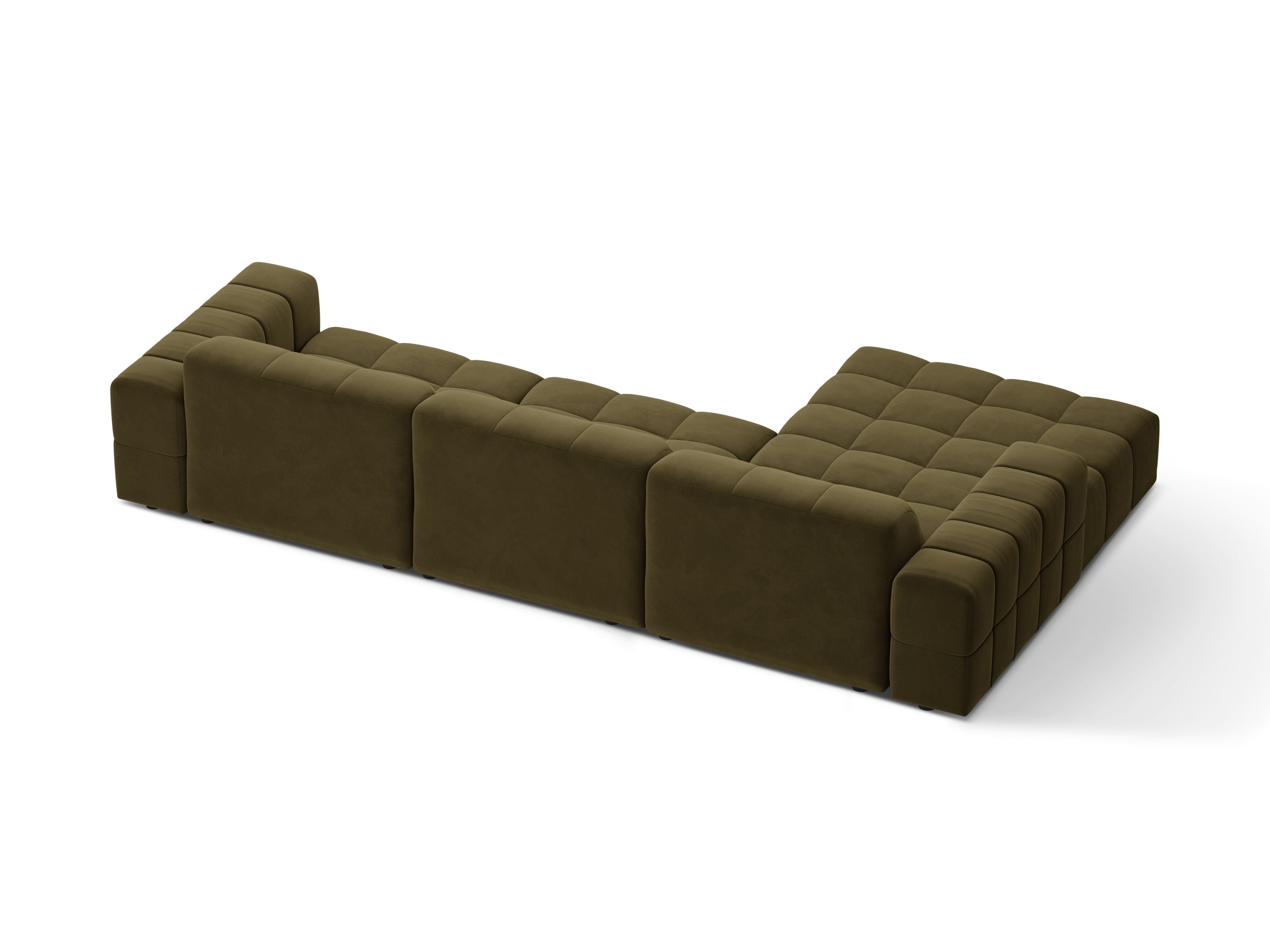 Narożnik lewostronny aksamitny 4-osobowy CHICAGO oliwkowy – sofa narożna