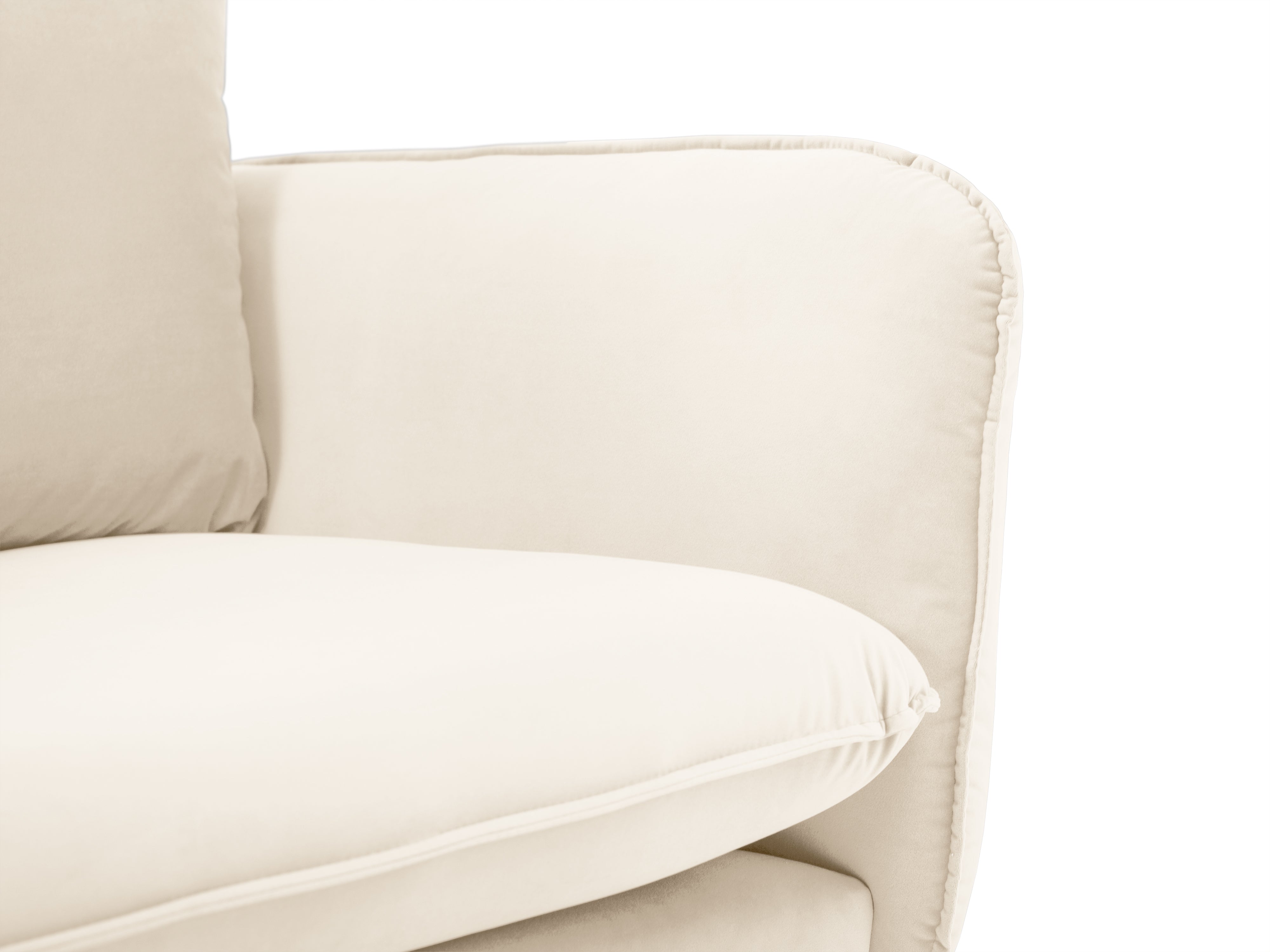 Velvet Corner Sofa for 6 People, Left Side VIENNA in Beige with Gold Base