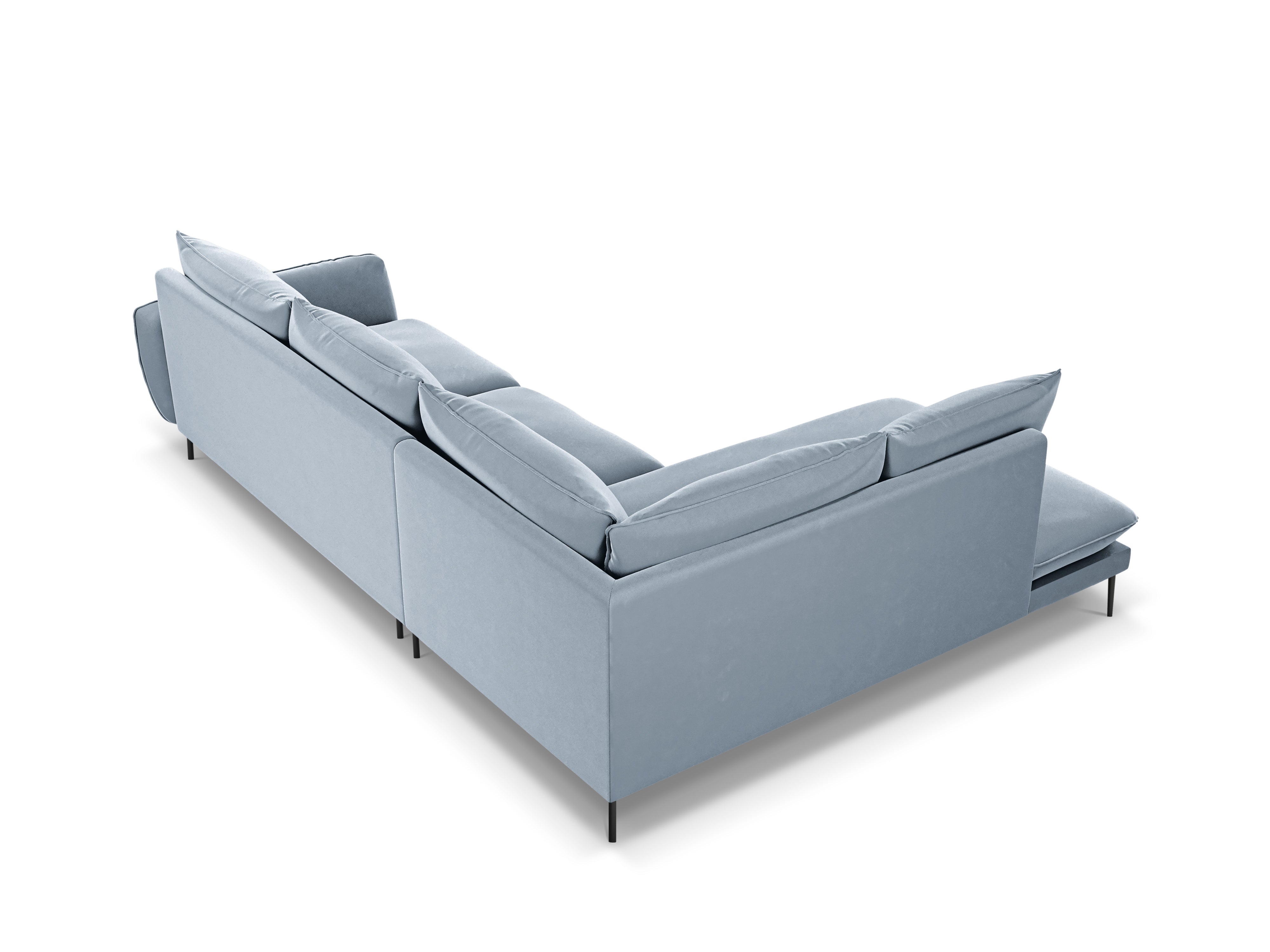 Velvet Corner Sofa for 6 People, Left Side, VIENNA, Light Blue with Black Base