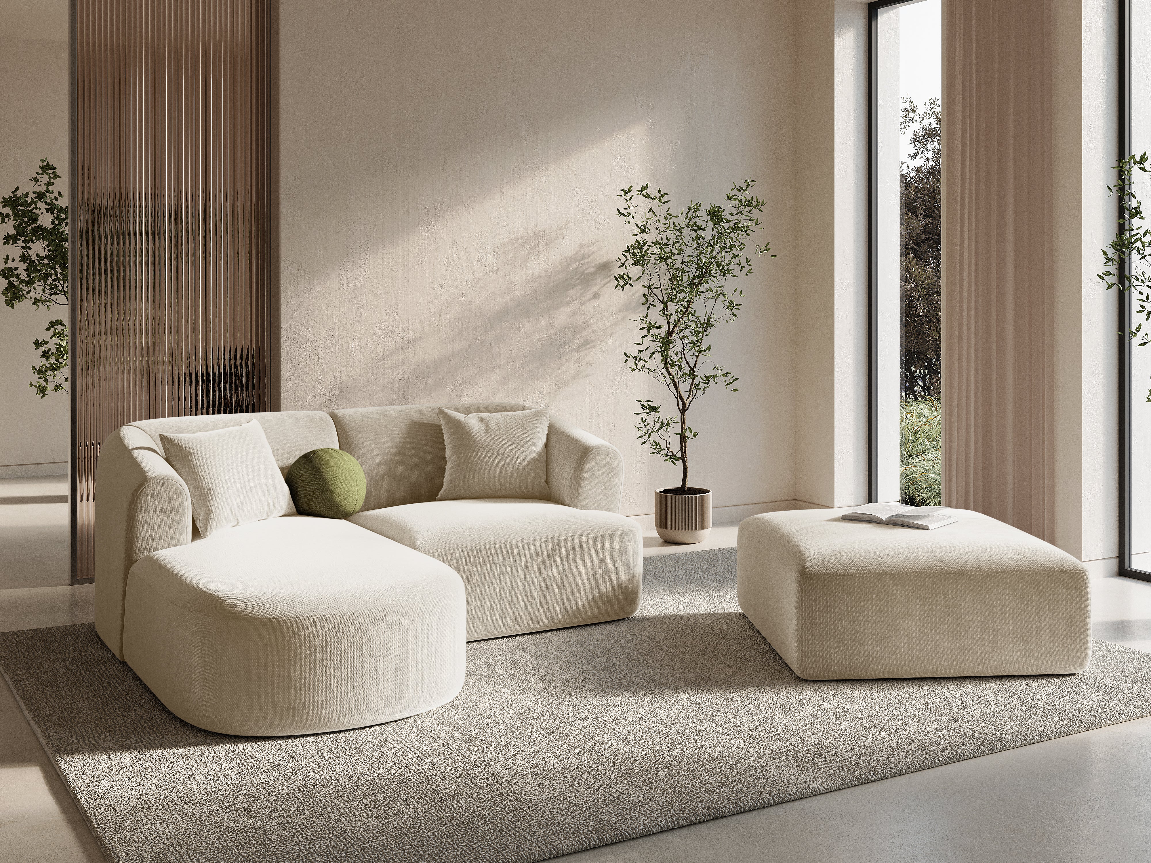 Left-facing velvet corner sofa for 3 people CAMPI light beige