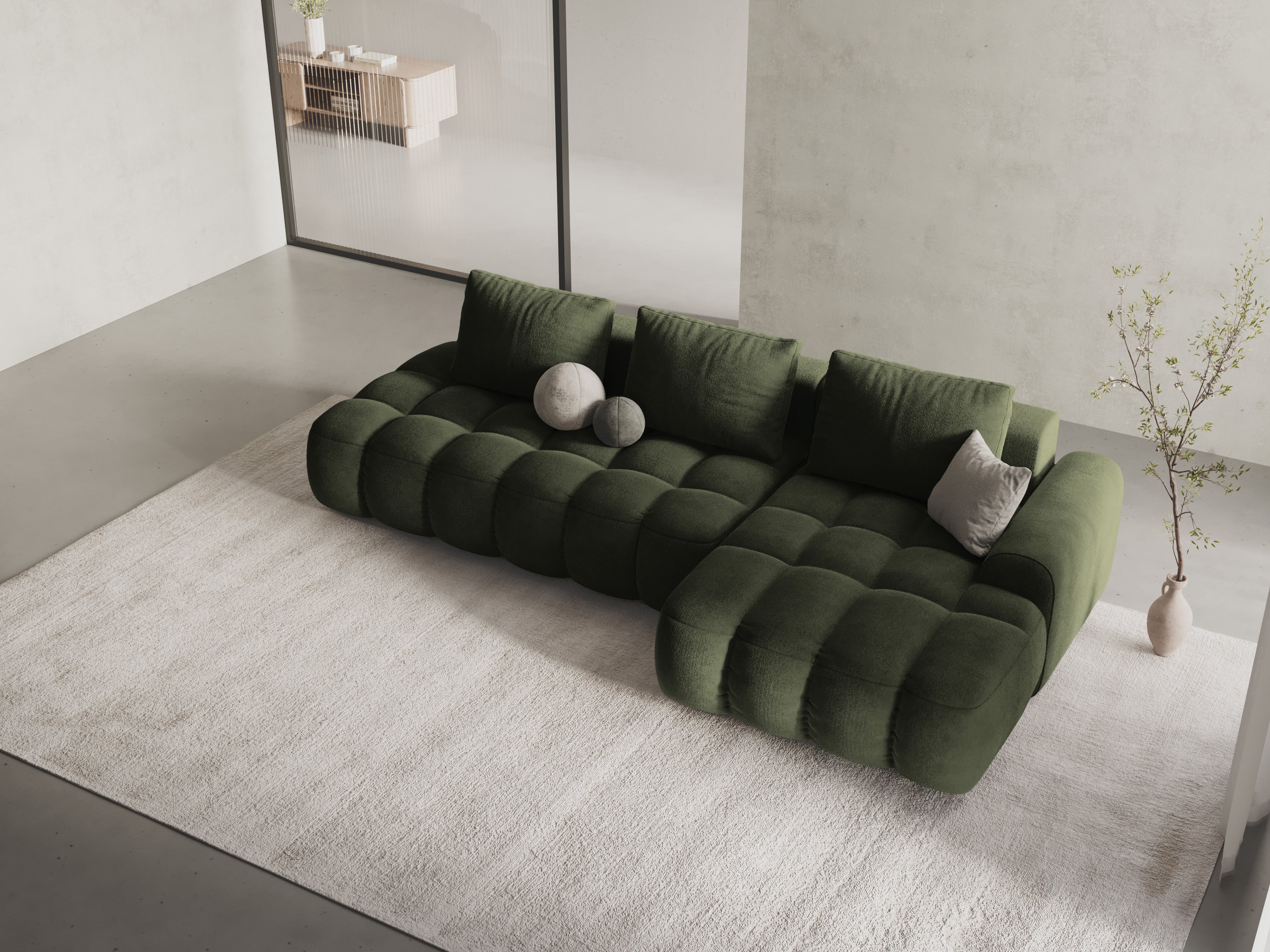 Right-facing velvet corner sofa bed for 3 people LINZ green
