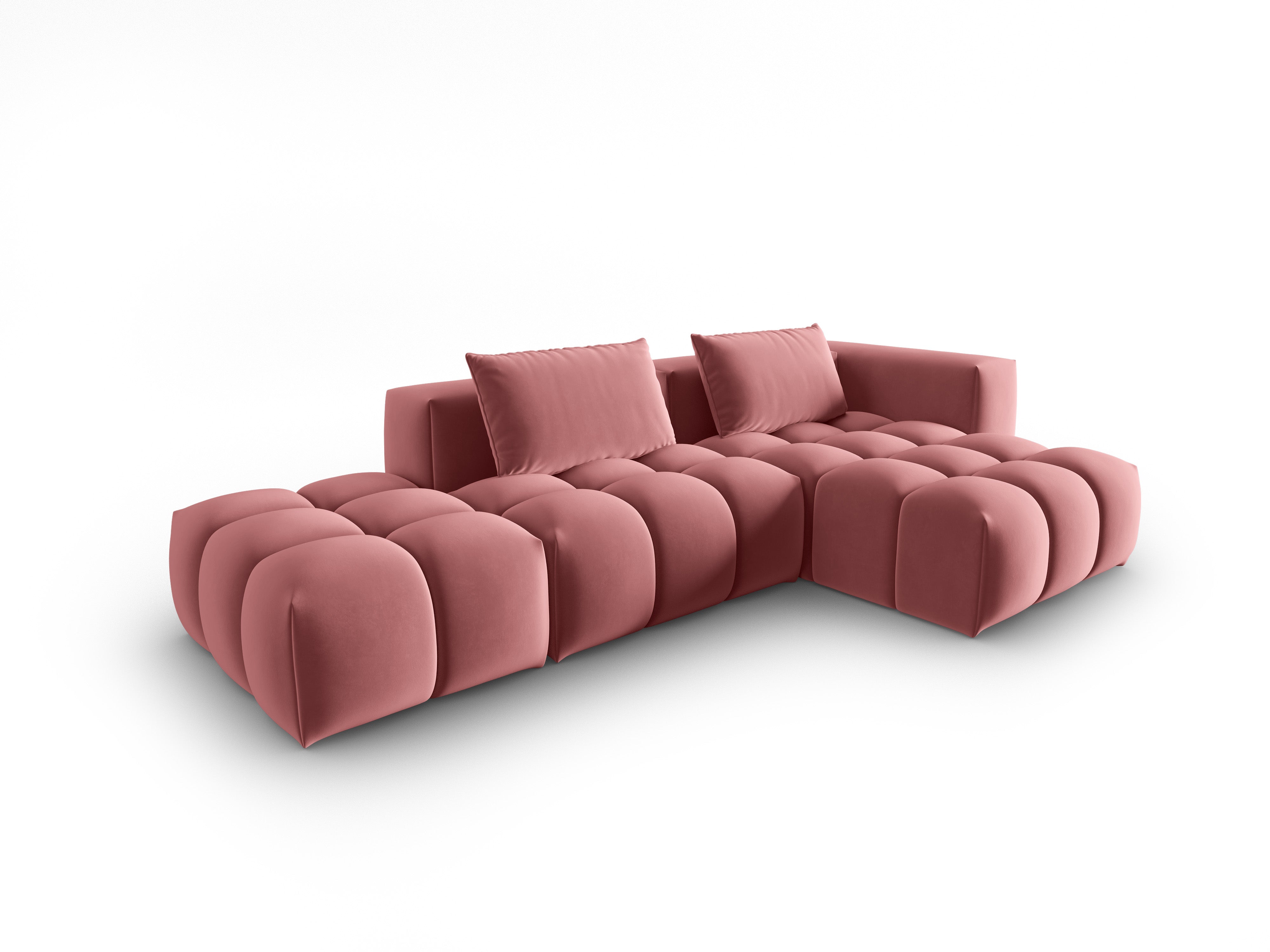 Open right-facing 4-seater velvet corner sofa VERONA flamingo pink