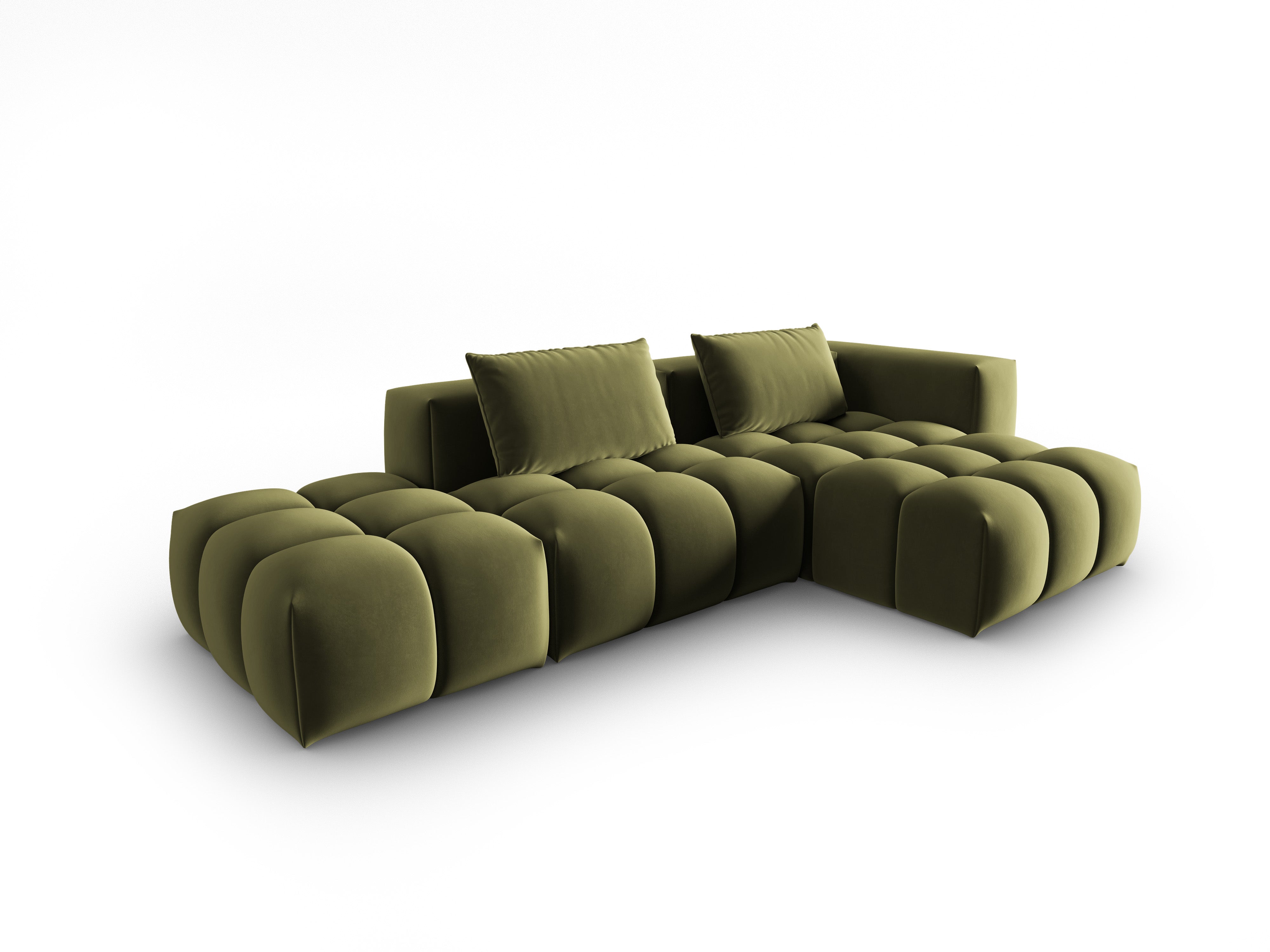 Open right-facing 4-seater velvet corner sofa VERONA light green