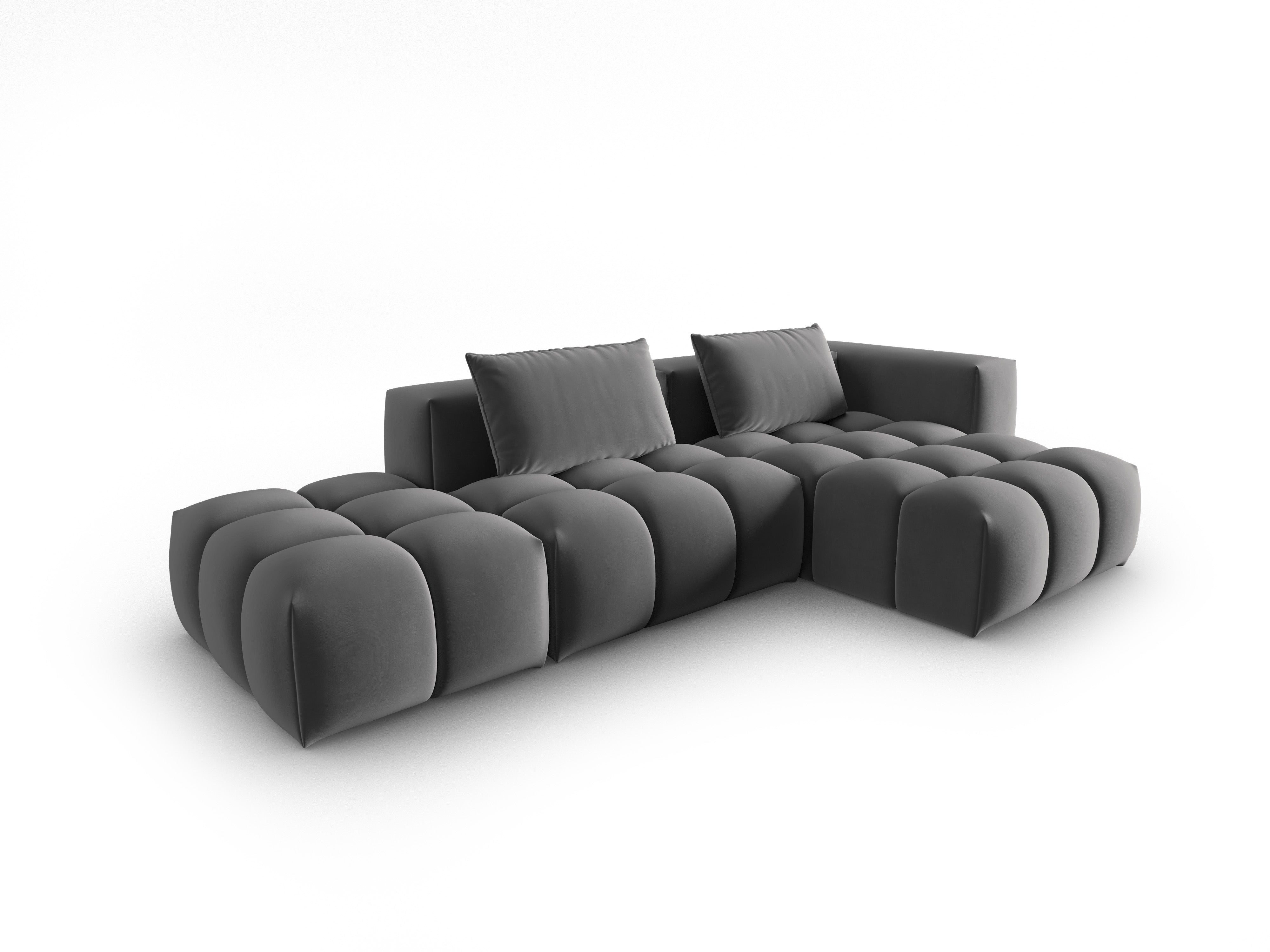 Open right-facing 4-seater velvet corner sofa VERONA gray