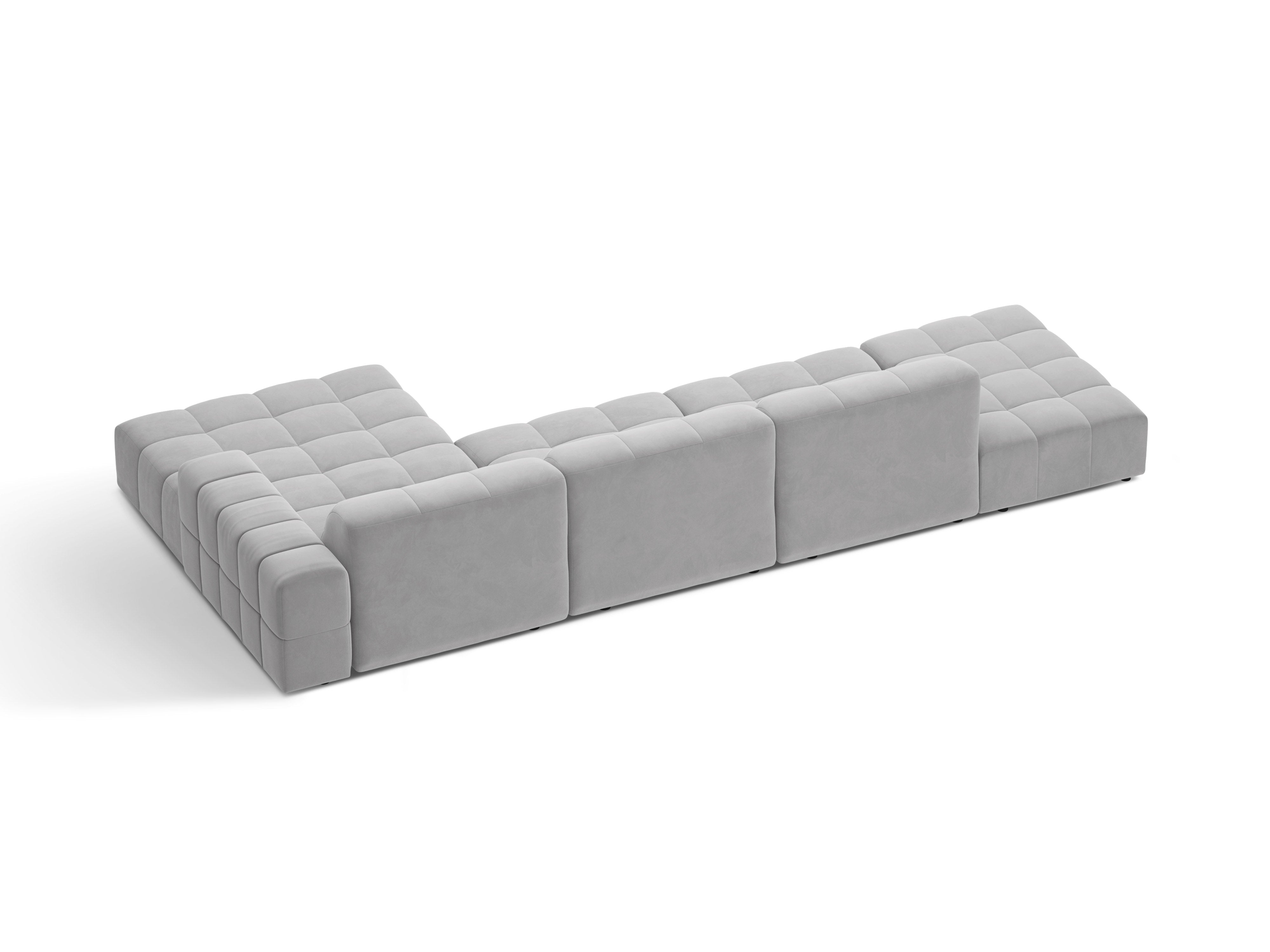Narożnik prawostronny aksamitny 5-osobowy CHICAGO jasnoszary – sofa narożna
