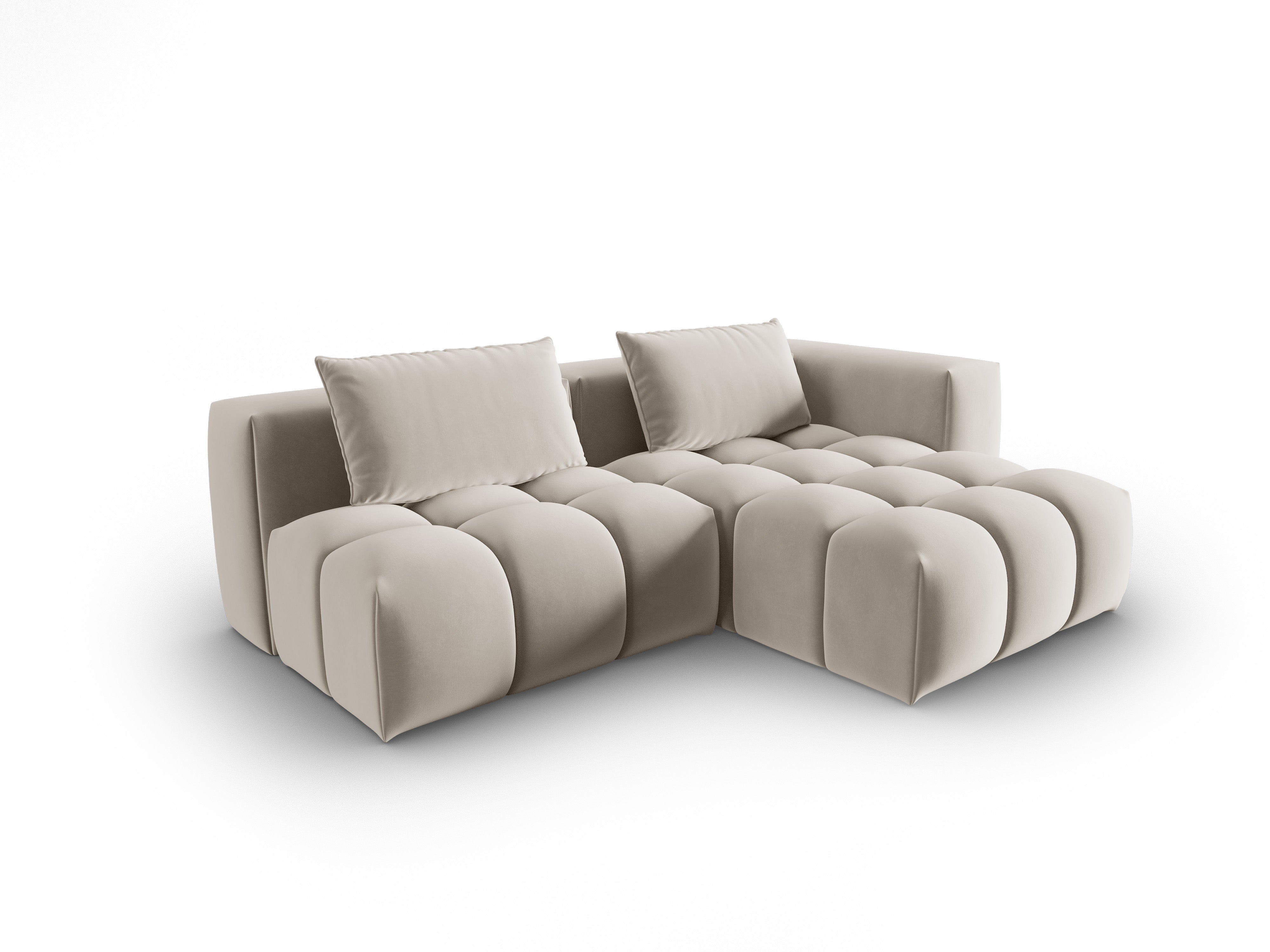 Velvet Corner Sofa for 3 People Right-Hand Open VERONA Ecru