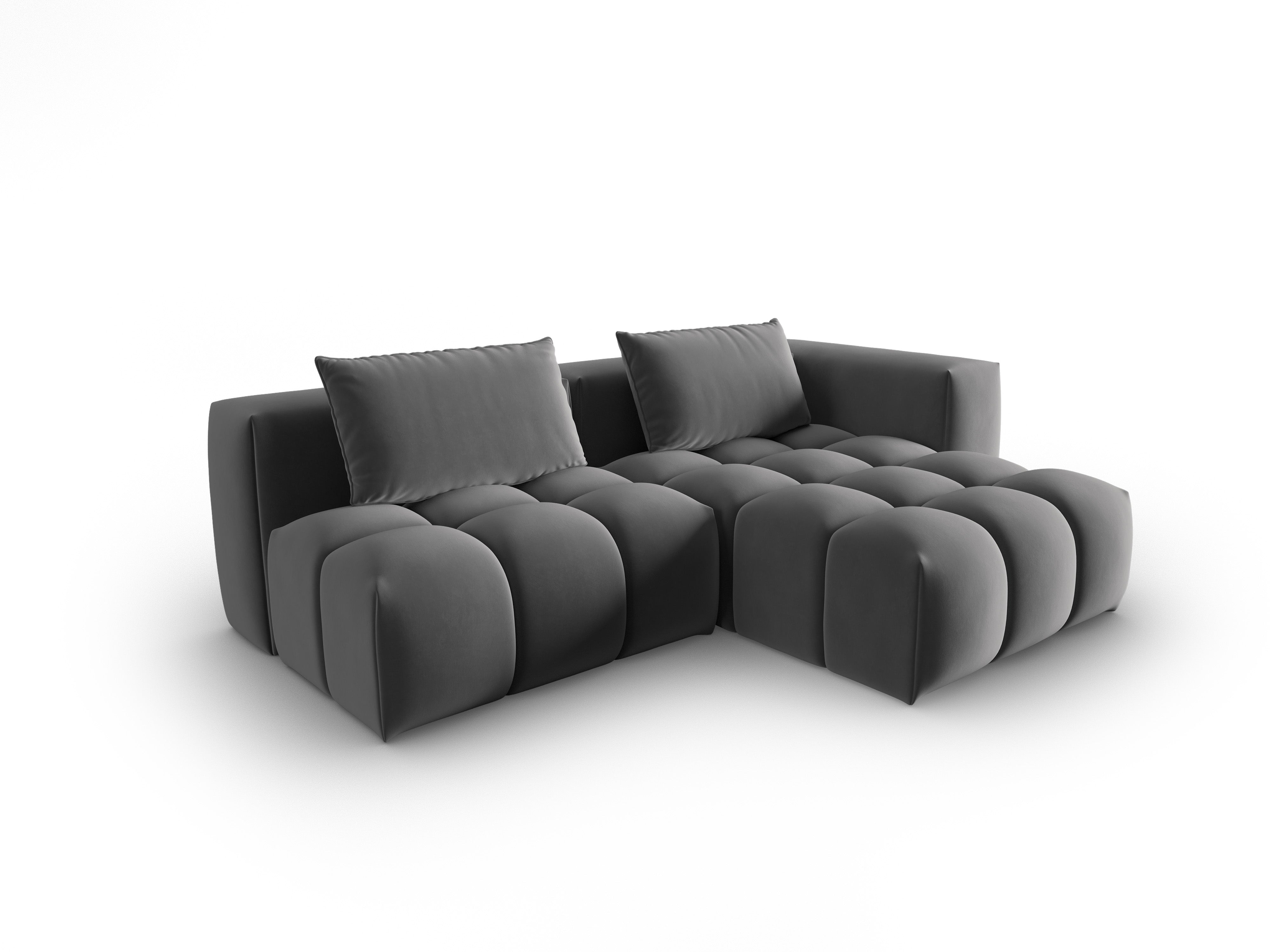Gray velvet 3-seater right-facing open corner sofa VERONA
