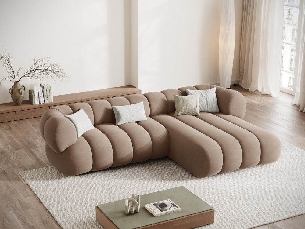 Velvet corner sofa for 5 people right-facing KOGE dark beige