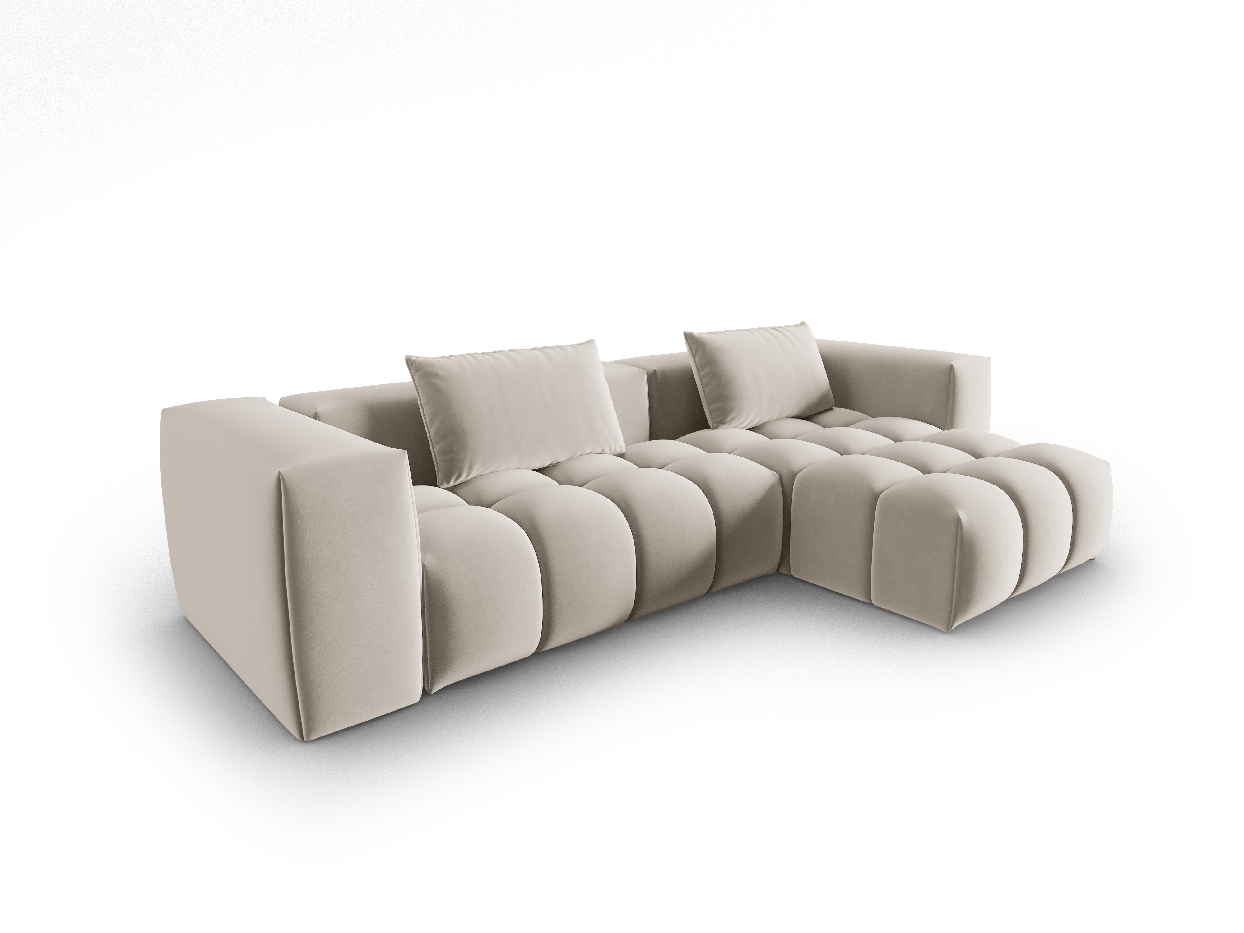 Velvet Corner Sofa for 3 People Right Side VERONA Ecru