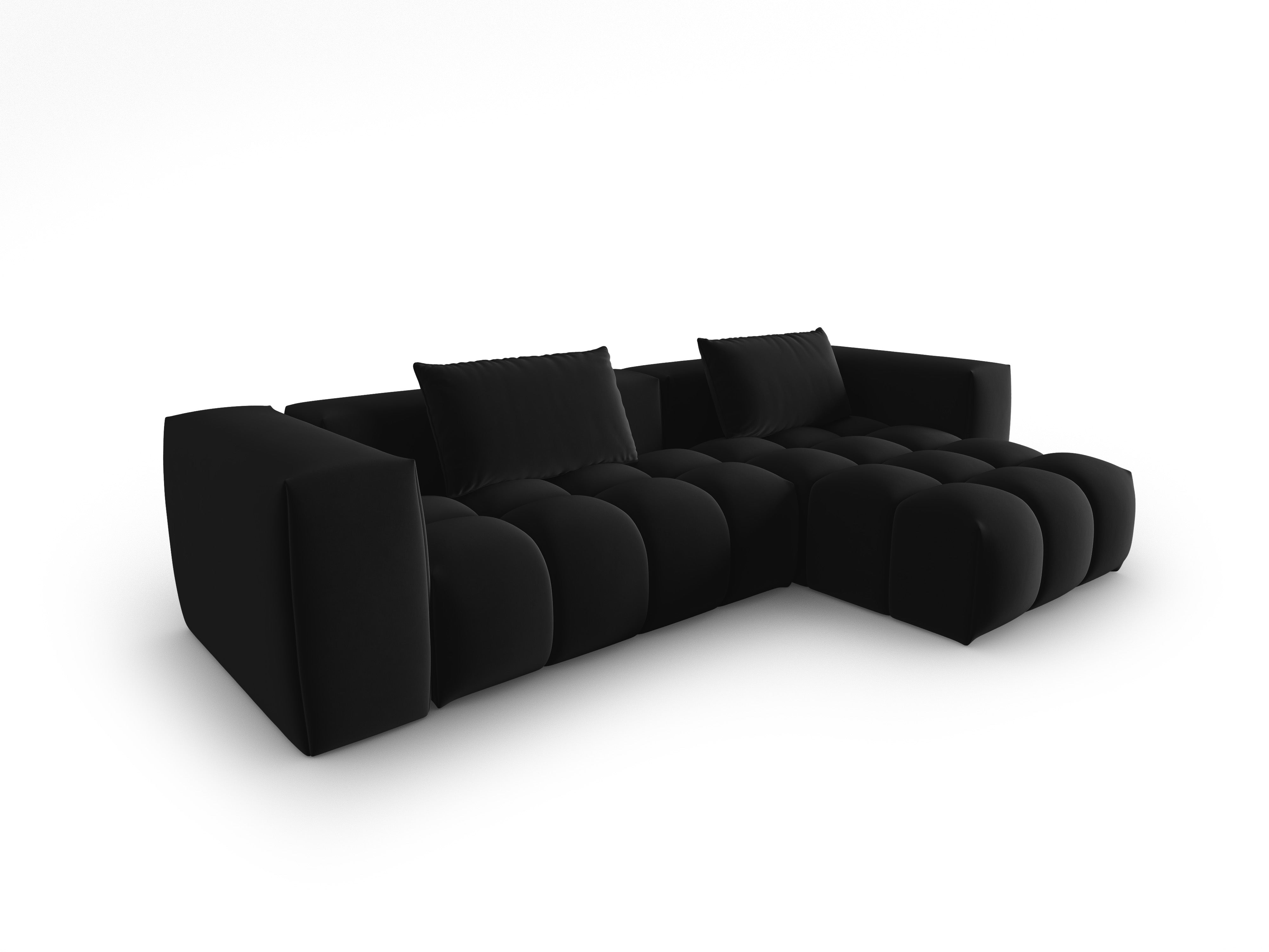 Velvet Corner Sofa for 3 People Right Side VERONA Black