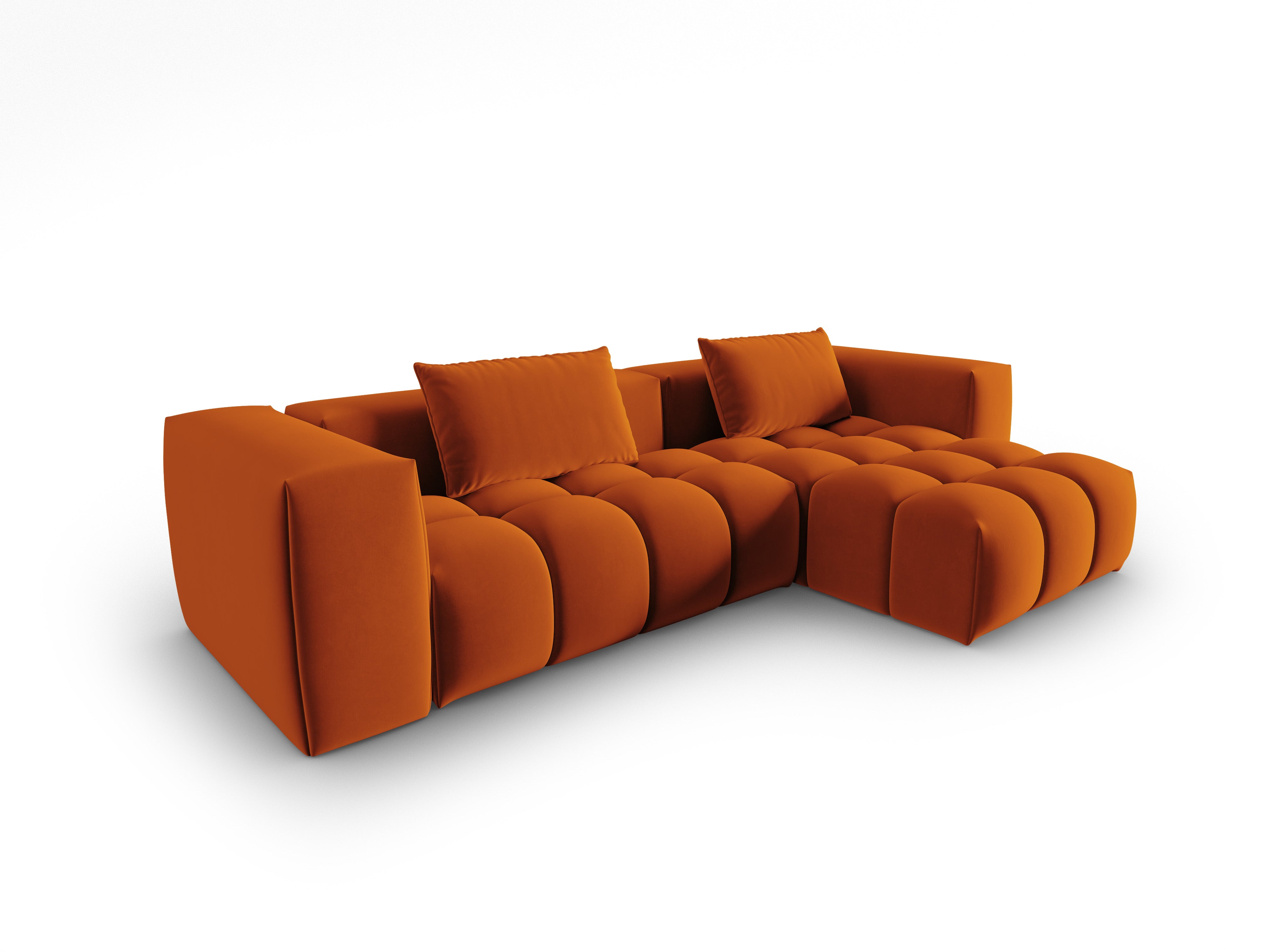 Velvet Corner Sofa for 3 People Right Side VERONA Brick