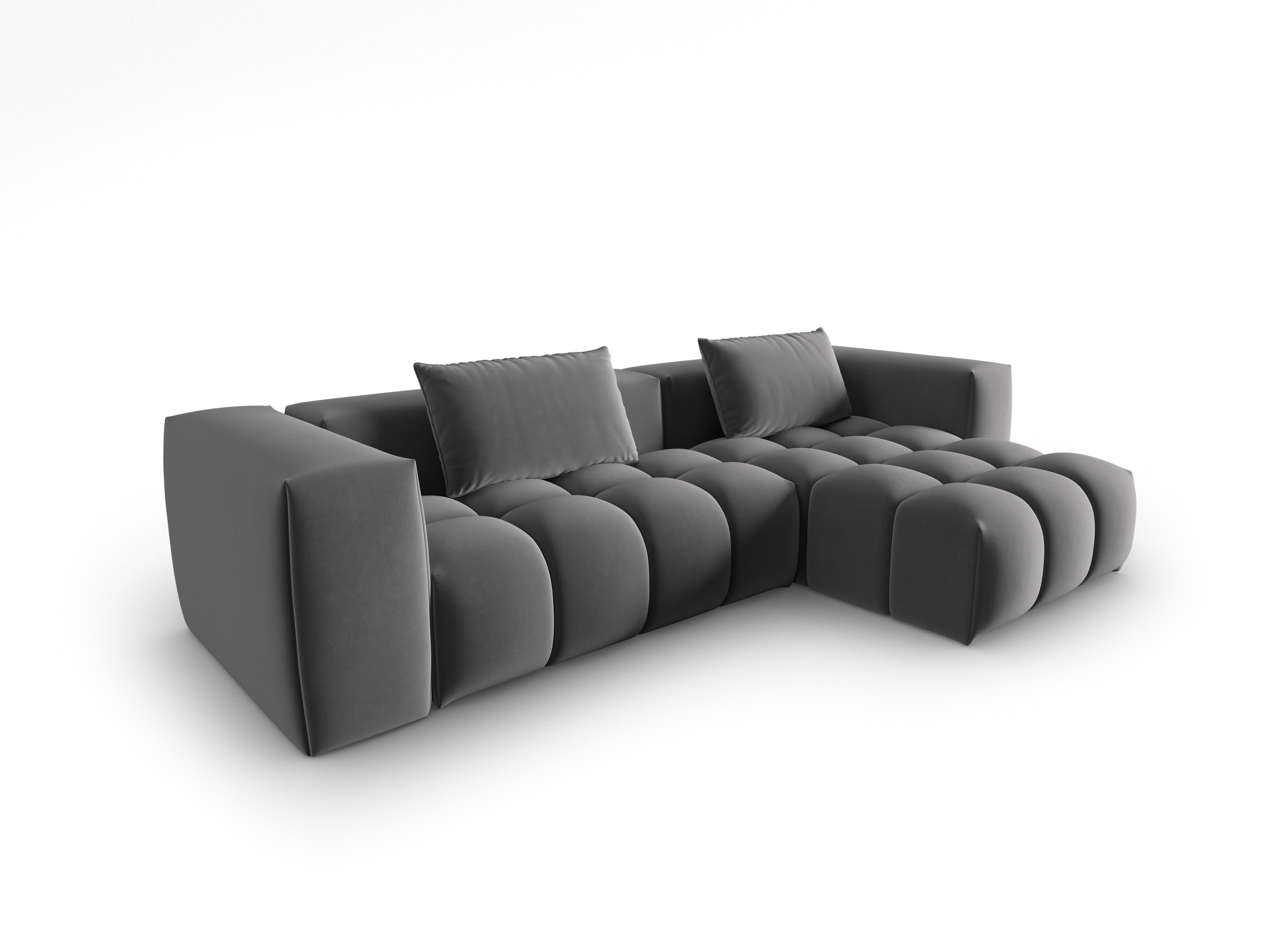 Velvet Corner Sofa for 3 People Right Side VERONA Gray