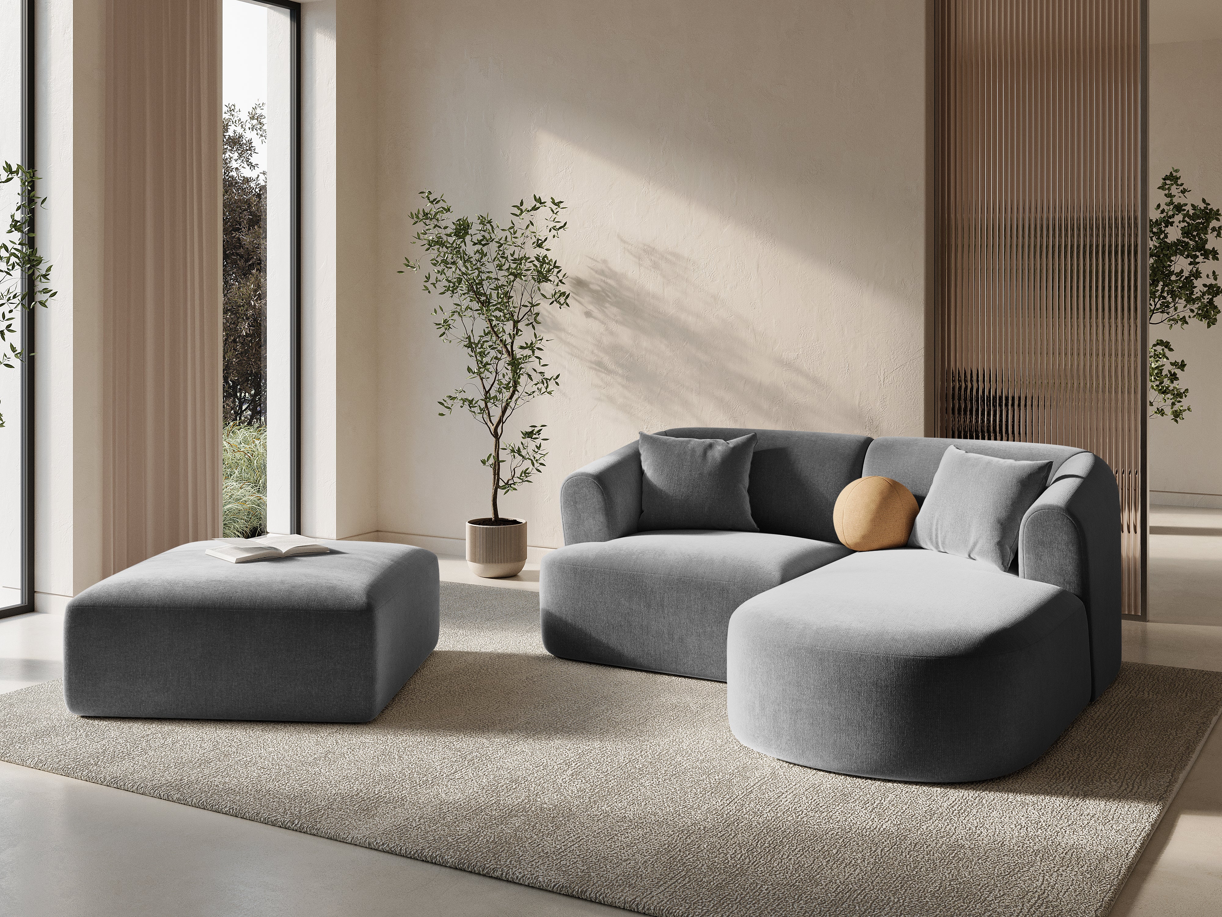 Right-facing velvet corner sofa for 3 people CAMPI gray