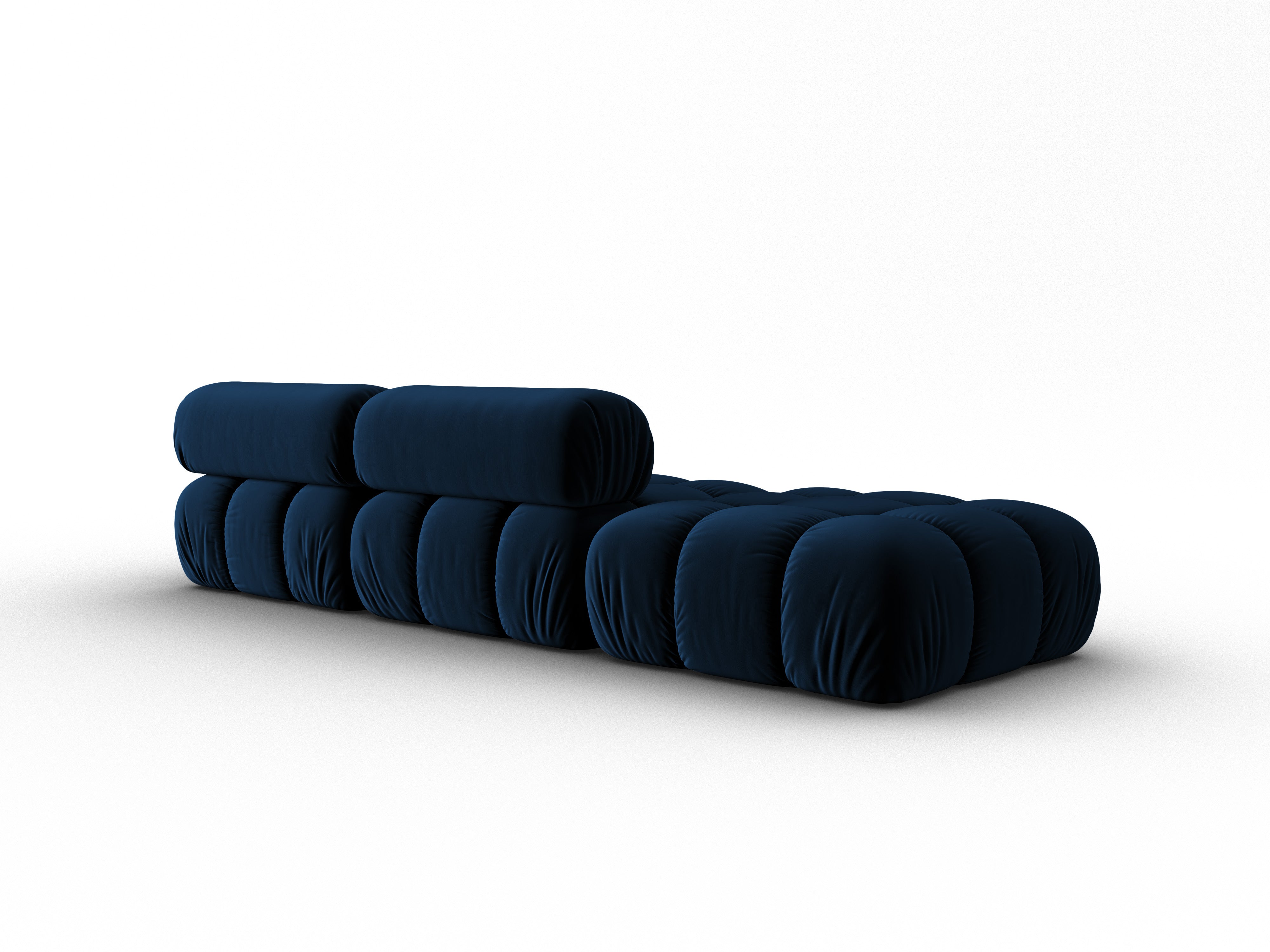 Sofa z aksamitného materiálu, 3-osobová, otevřená, levostranná, CORTINA v královské modré barvě.