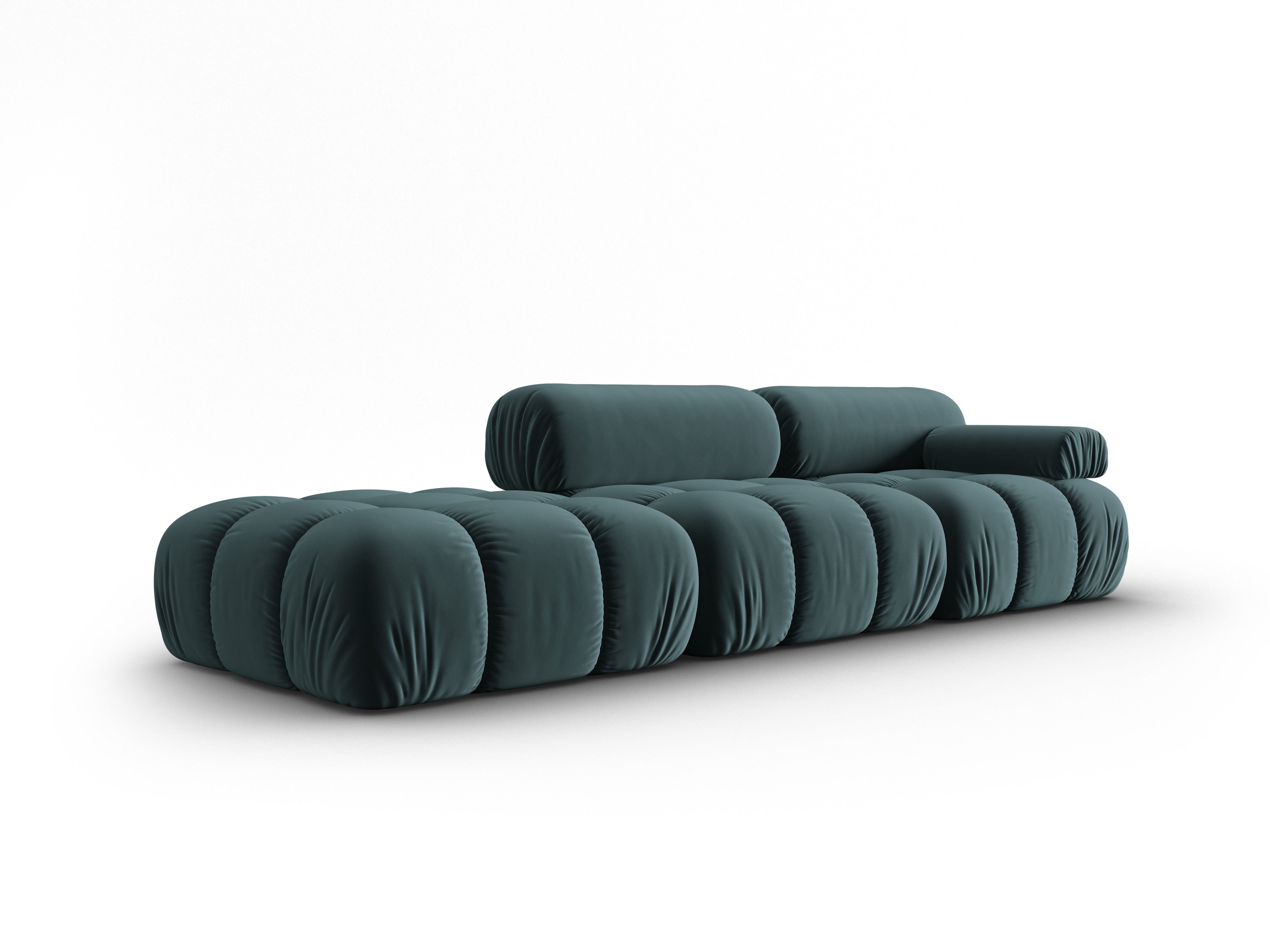 Sofa aksamitná 3-místná otevřená levostranná CORTINA tyrkysová