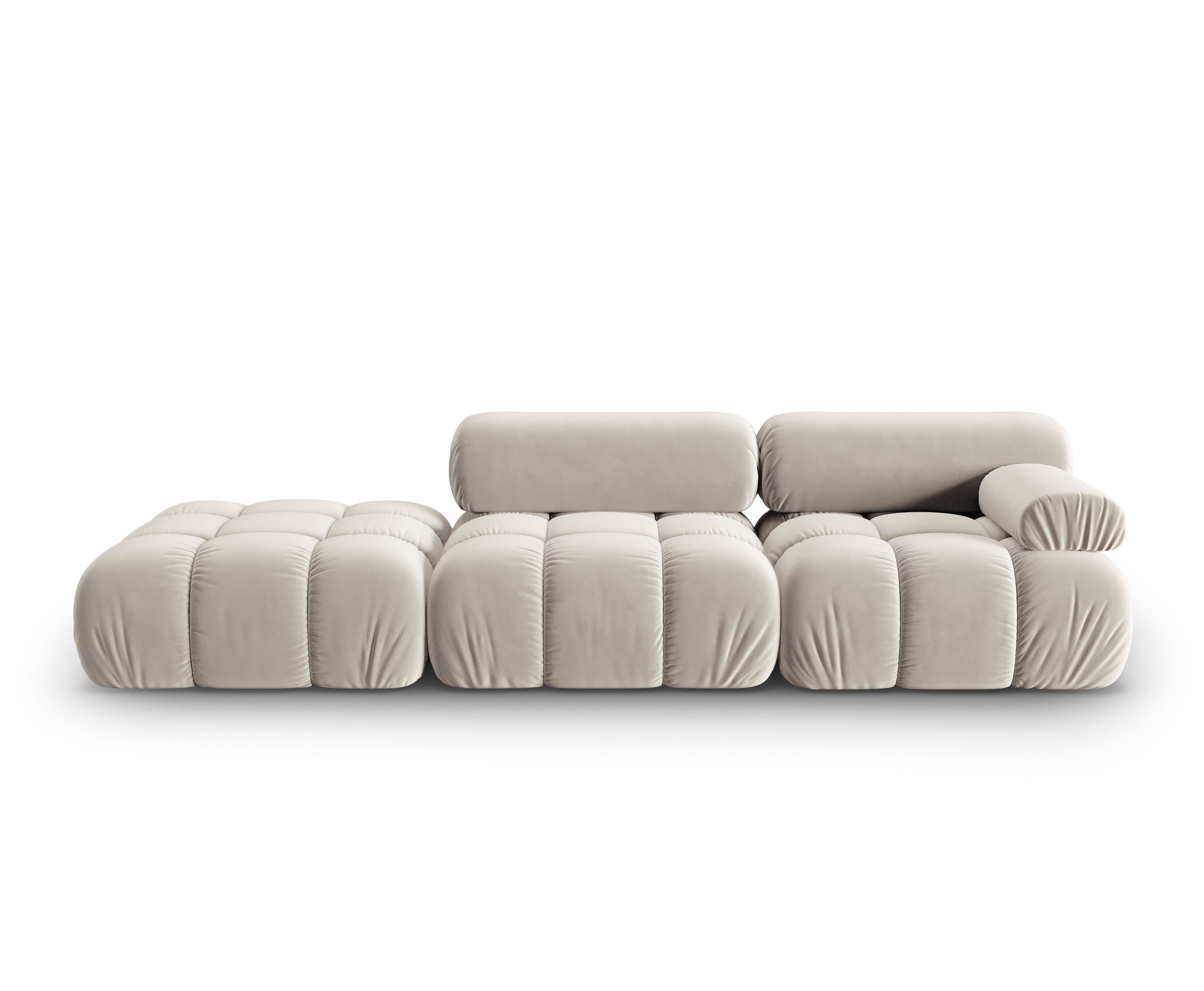 Sofa z aksamitného materiálu, 3-osobová, otevřená, levostranná, CORTINA, béžová.