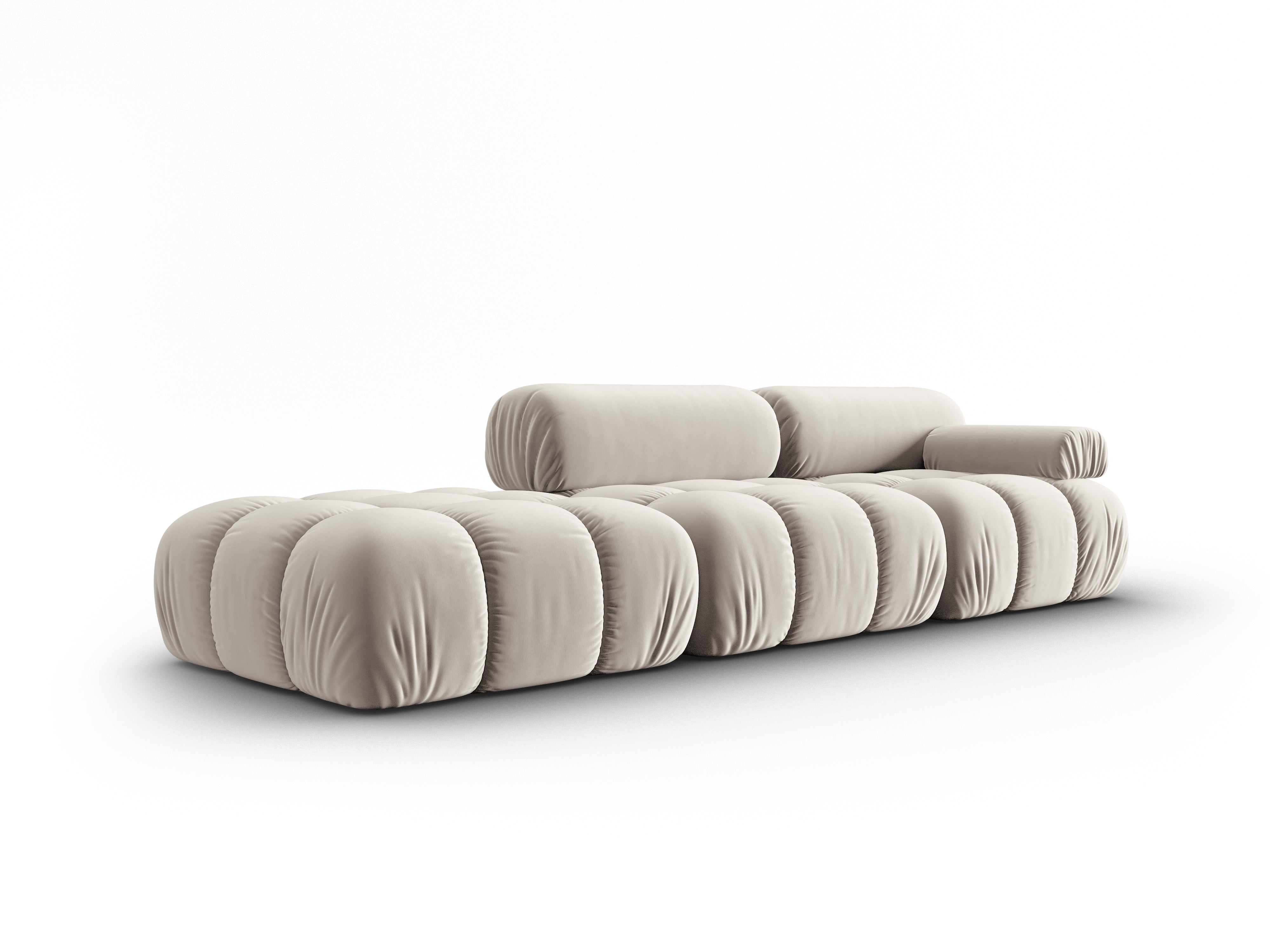 Sofa z aksamitného materiálu, 3-osobová, otevřená, levostranná, CORTINA, béžová.