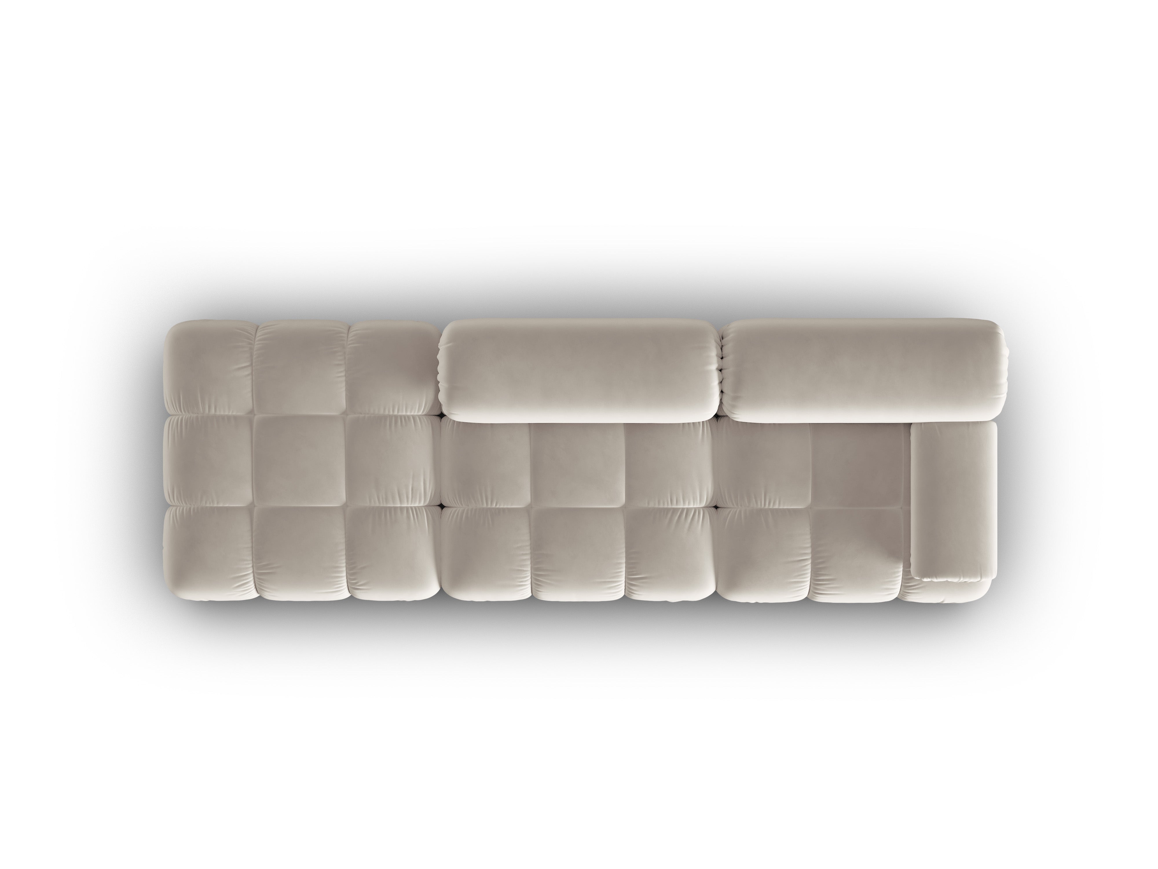 Sofa z aksamitného materiálu, 3-osobová, otevřená, levostranná, CORTINA, béžová.