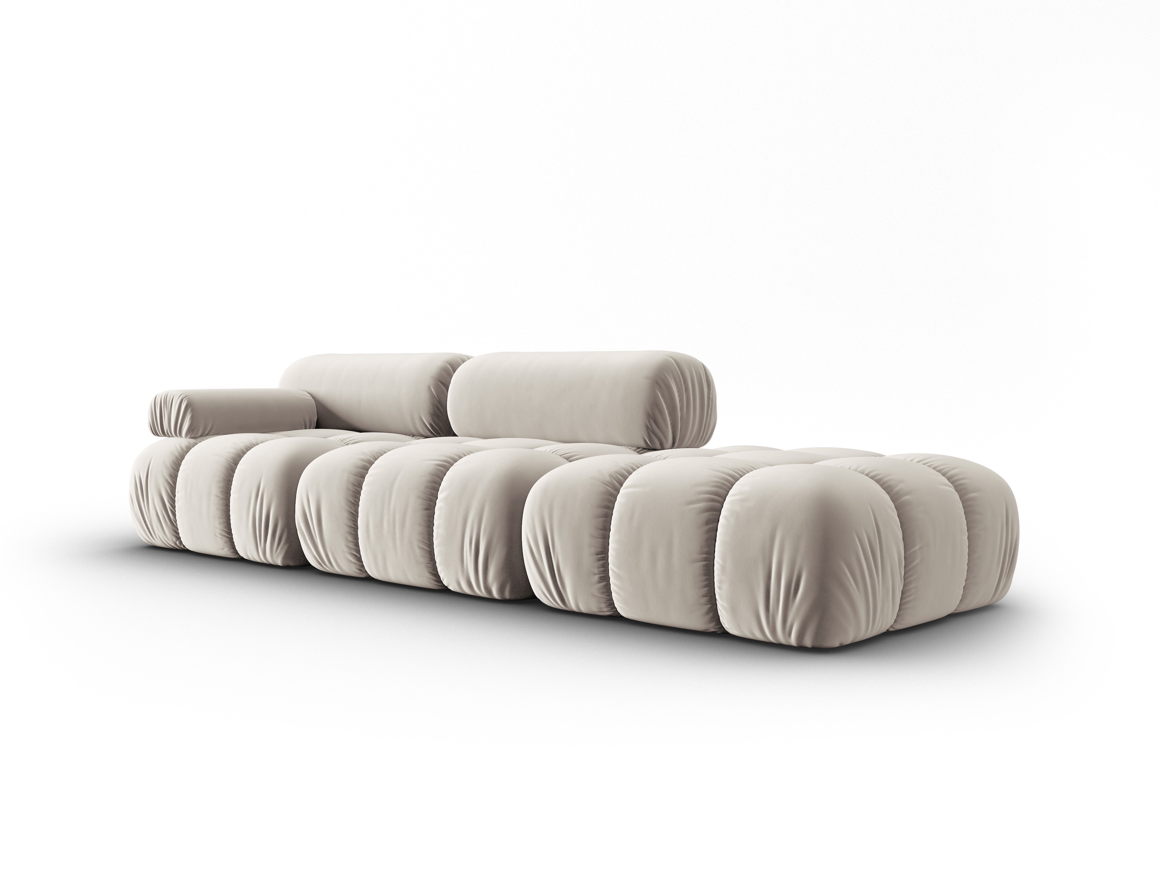 Sofa z aksamitného materiálu, 3-osobová, otevřená, pravostranná, CORTINA, béžová.