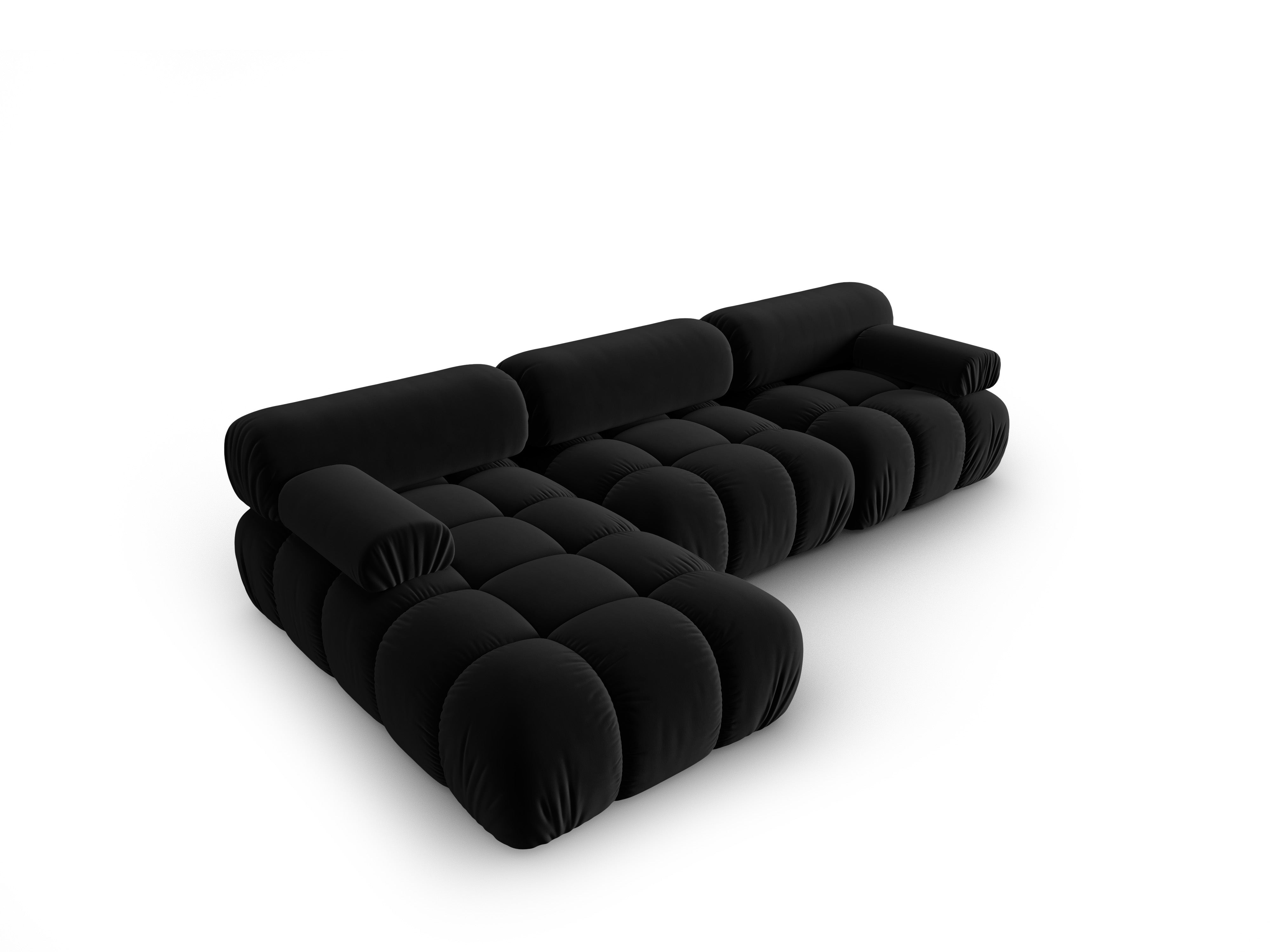 Sametový rohový gauč pro 4 osoby levý CORTINA černý