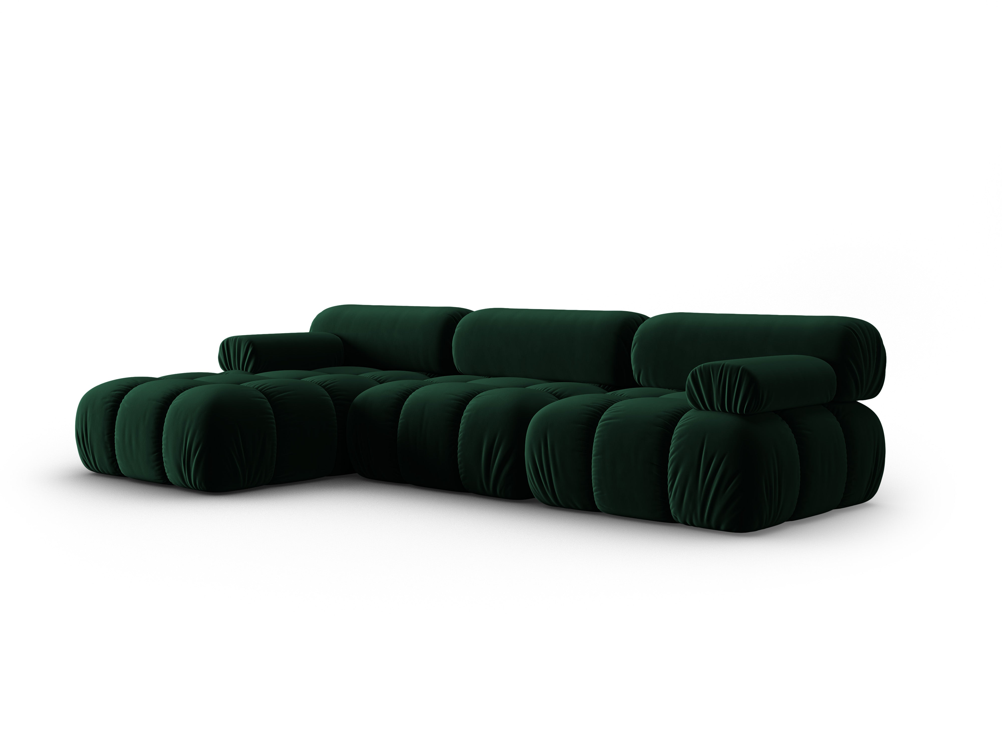 Velvet Corner Sofa for 4 People, Left Side, CORTINA in Bottle Green