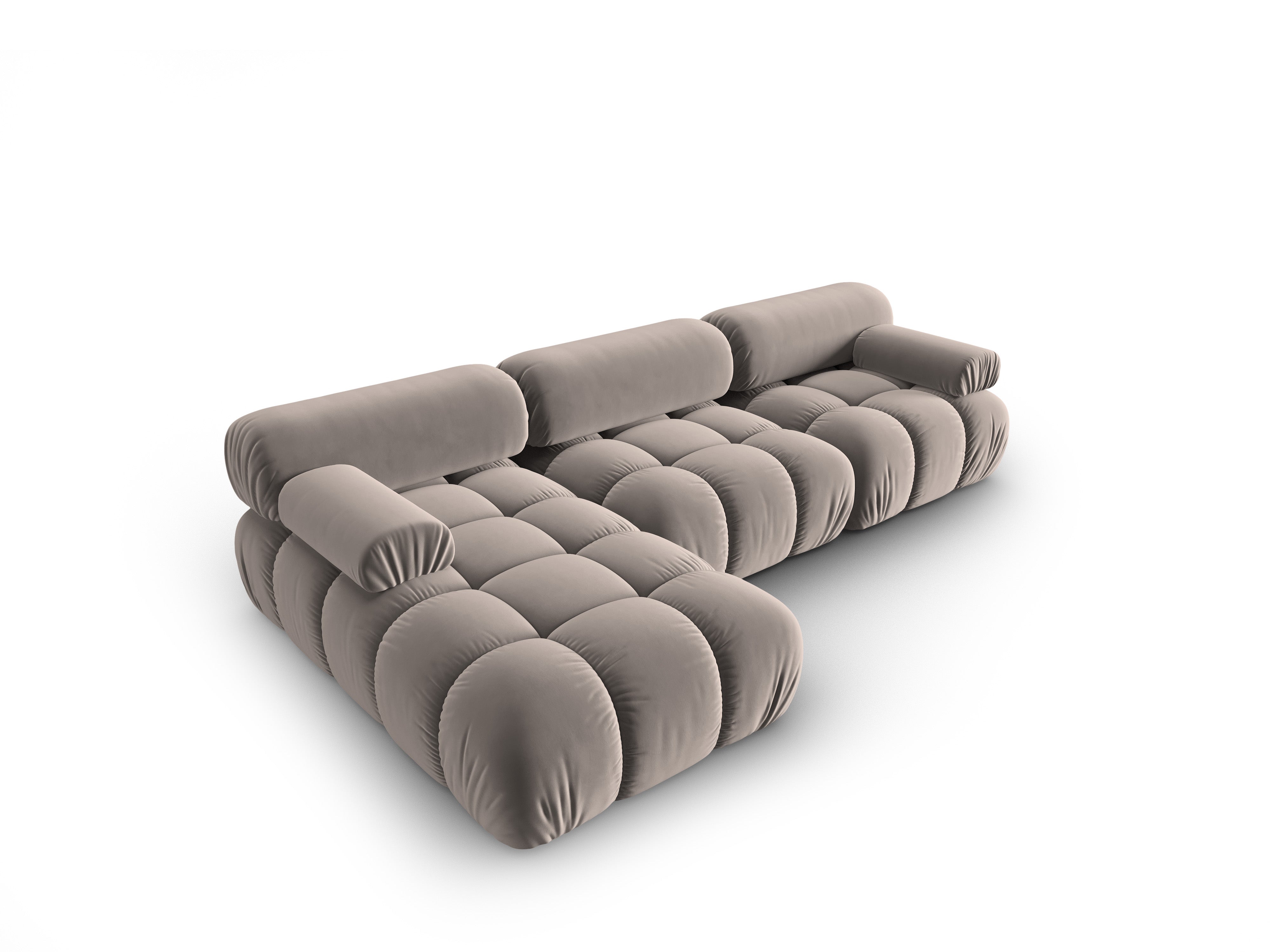 Sametový rohový gauč pro 4 osoby levý CORTINA cappuccino