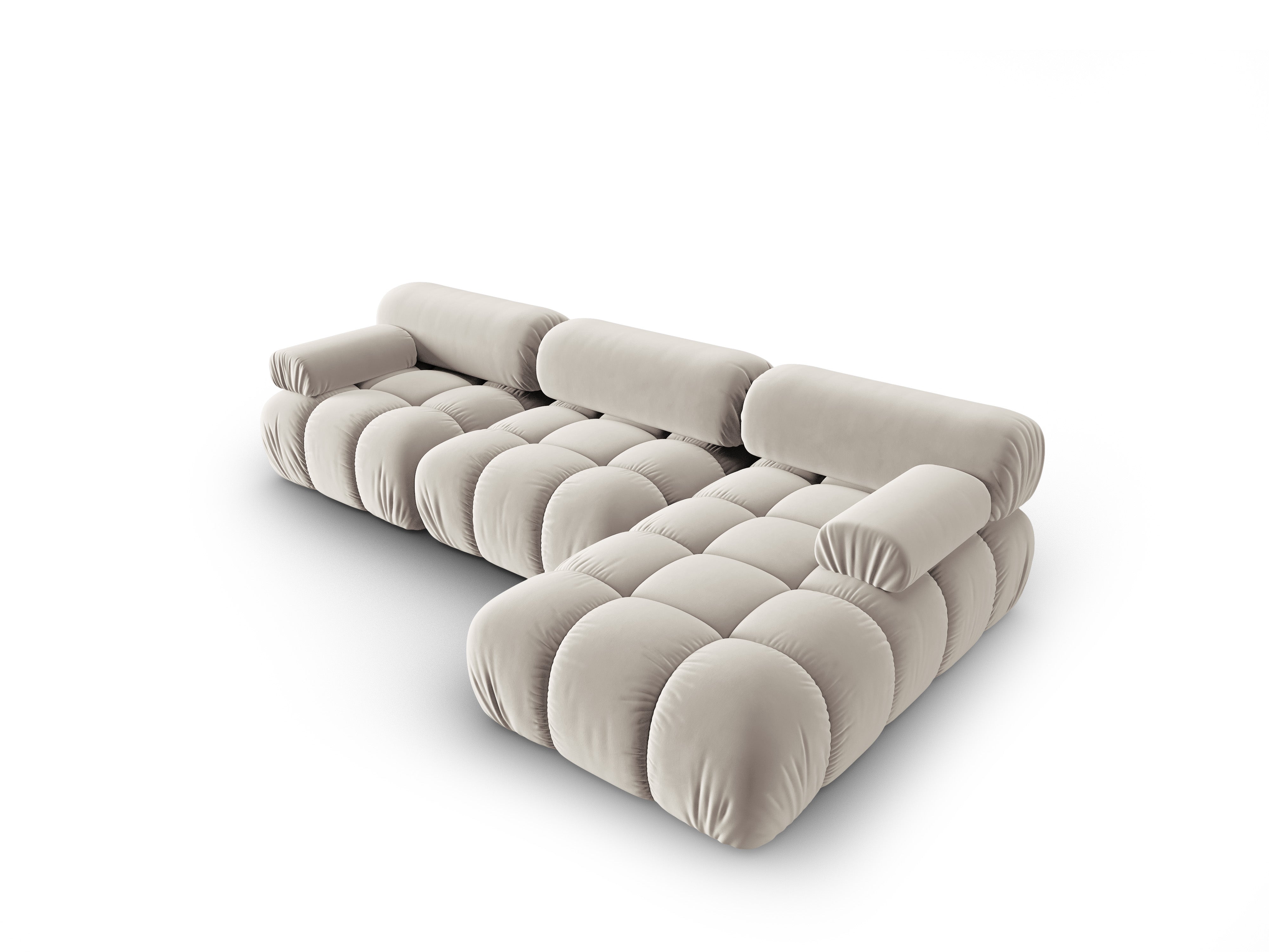 Beige pravostranný sametový rohový gauč pro 4 osoby CORTINA