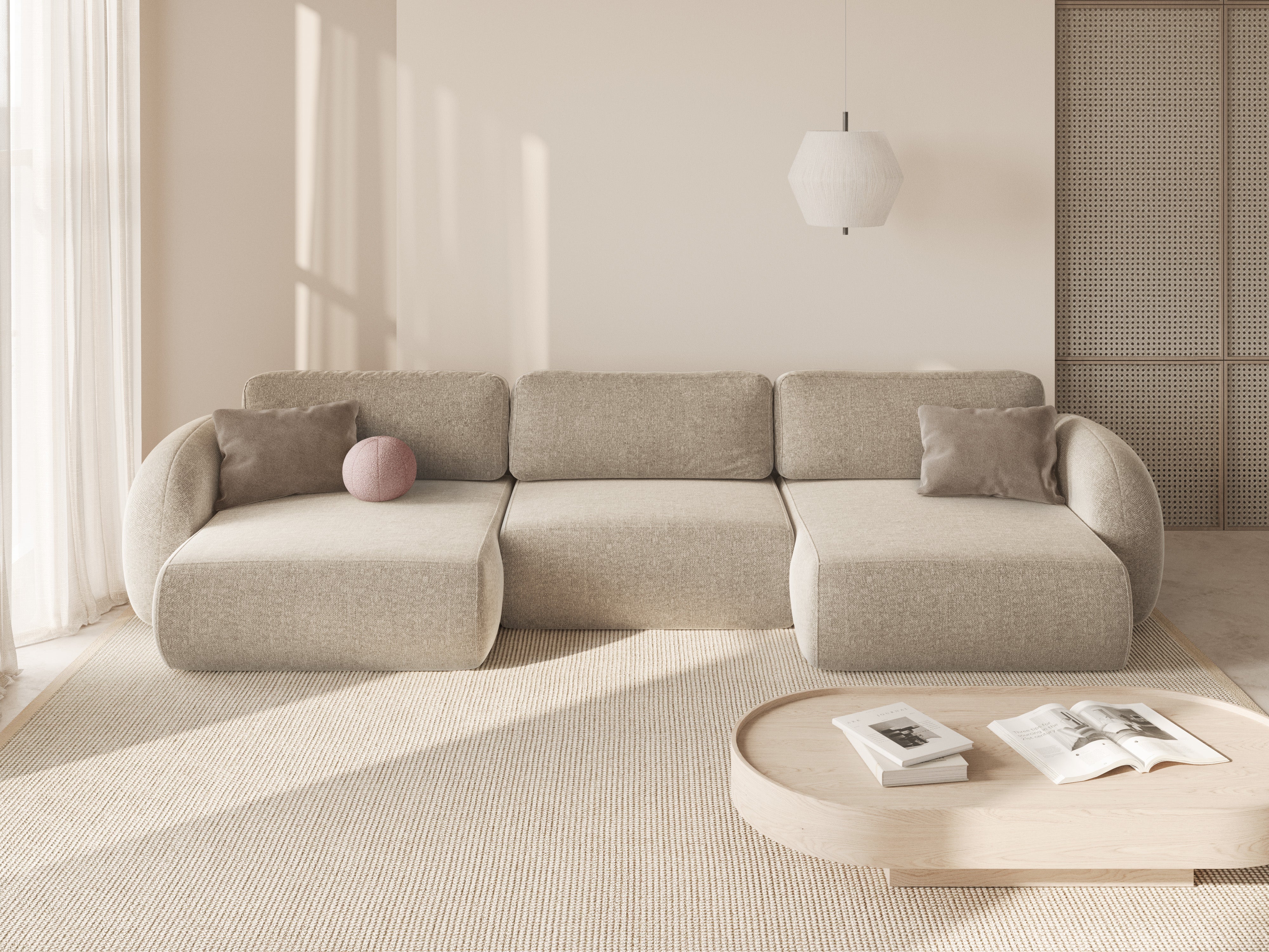 Panoramic Sofa with Sleeping Function for 5 People TONALE Sand