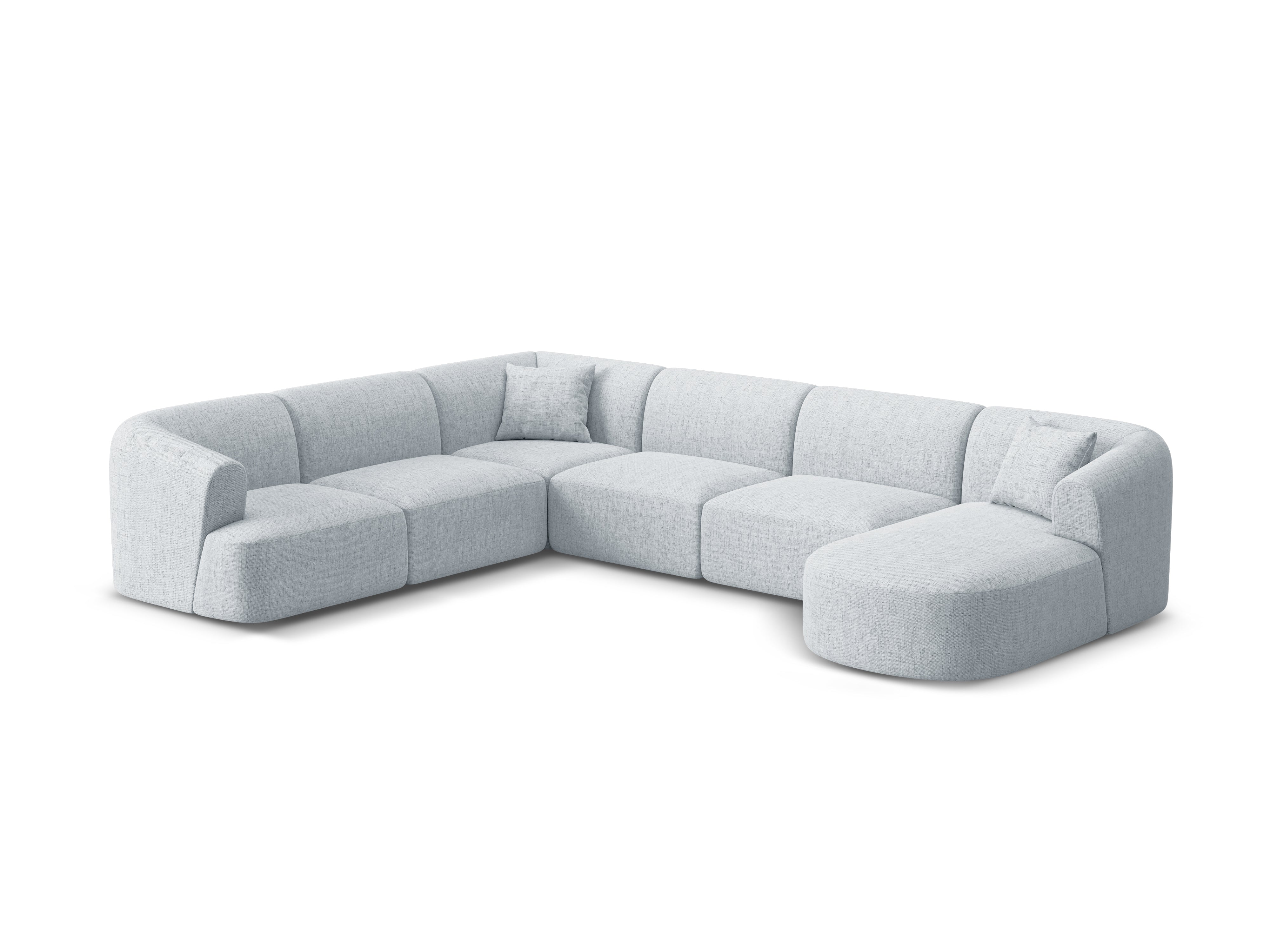 Left-sided panoramic corner sofa for 7 people CAMPI light gray chenille