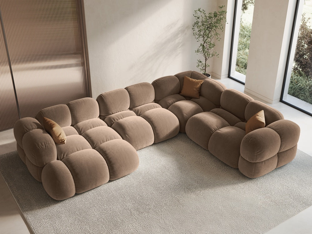 Right-facing U-shaped velvet corner sofa LORETTO in dark beige