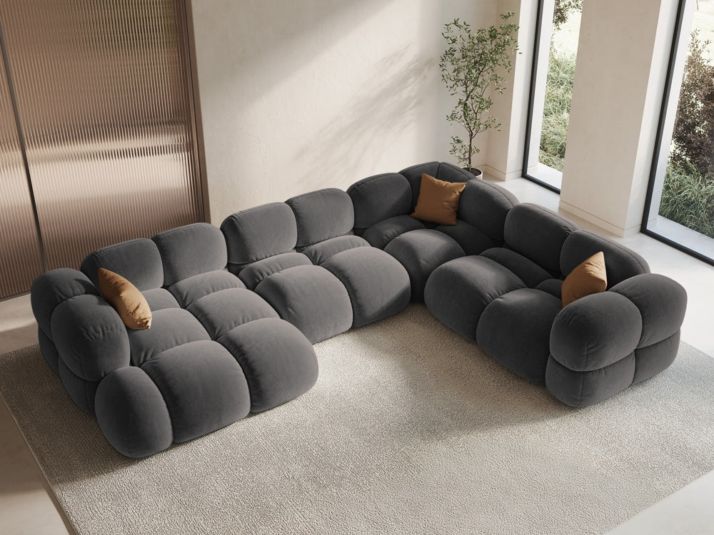 Right-facing velvet U-shaped corner sofa LORETTO gray