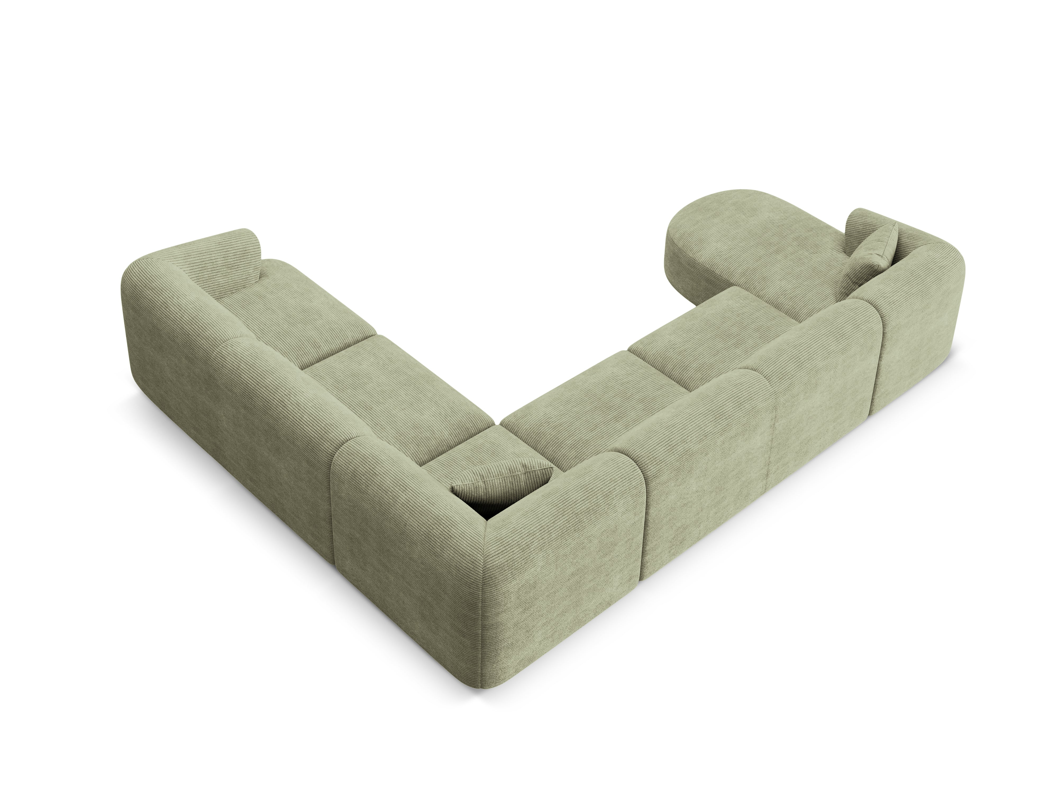 Right-sided panoramic corner sofa for 7 people CAMPI green corduroy