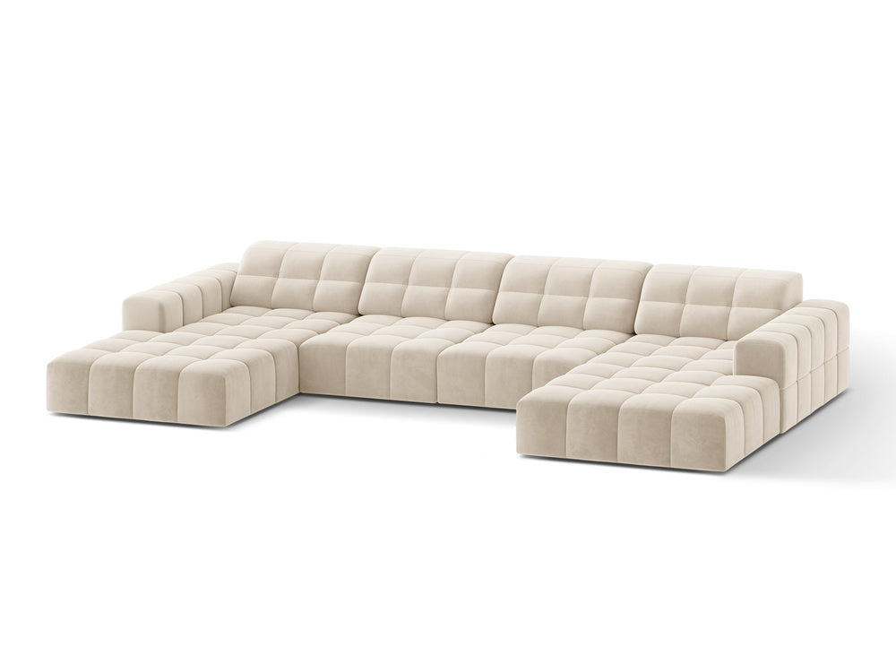 Sofa panoramatická sametová pro 6 osob CHICAGO světle béžová