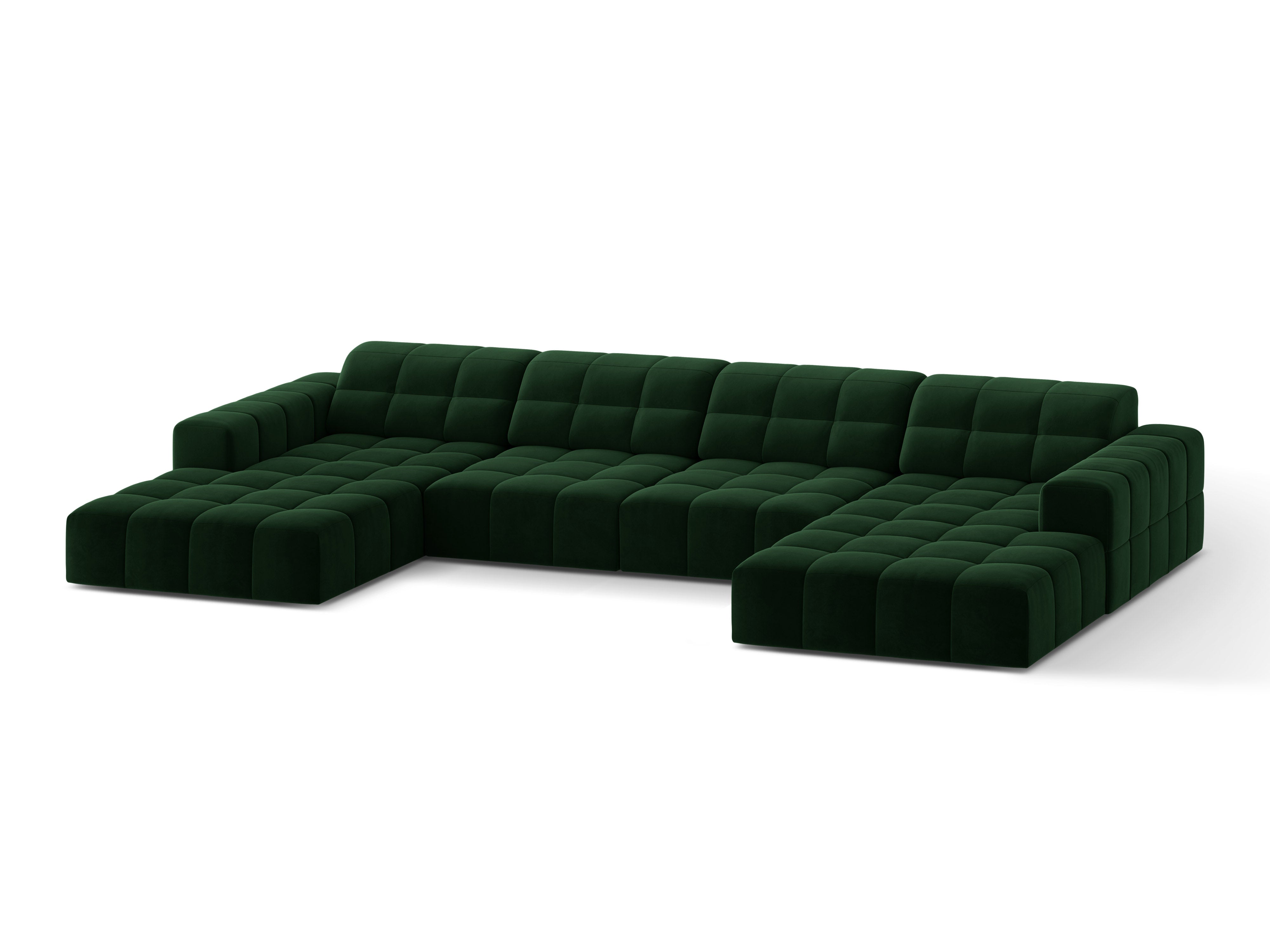 Sofa panoramatická sametová pro 6 osob CHICAGO lahvově zelená