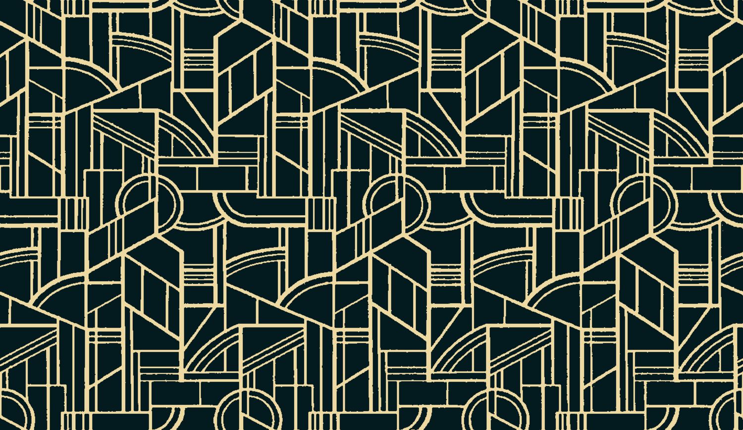 Tapeta tekstylna metaliczna z motywem geometrycznym art deco REIMS - NOIR DE LUNE czarny ze złotym – styl art déco