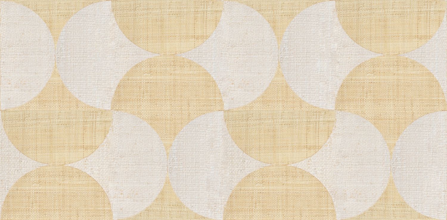 Natural wallpaper with a geometric pattern made of raffia SUMBA - NATURAL WHITE with gold