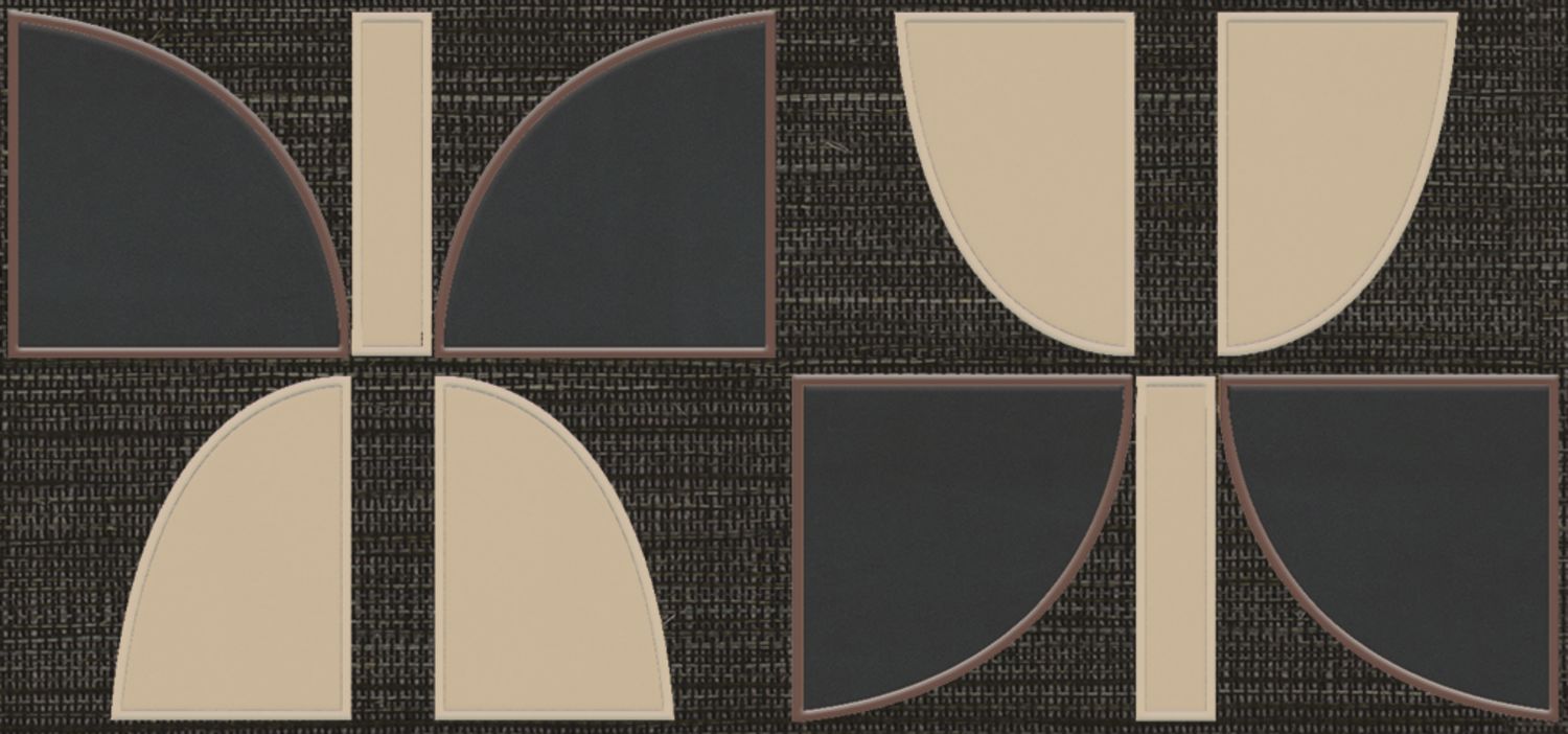 Plant fiber wallpaper with geometric pattern HIKARI - NOIR TAUPE black with bronze and navy