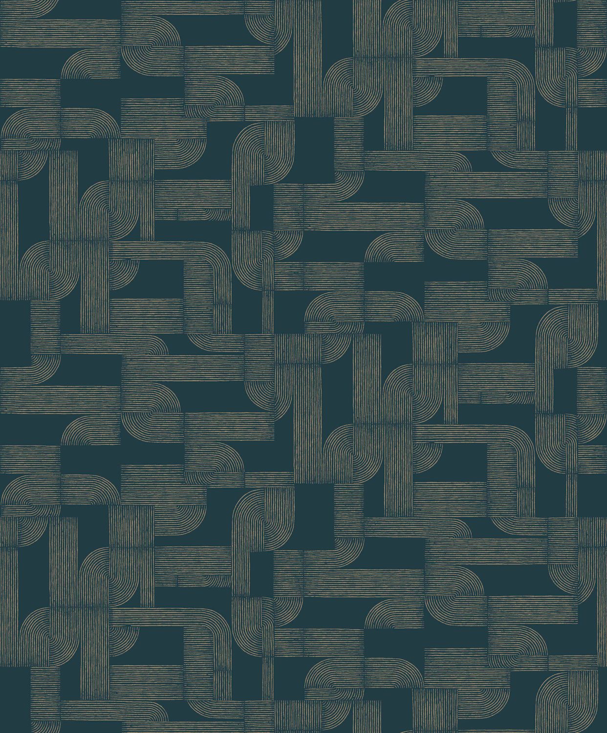 HECTOR Wallpaper with Geometric Pattern - PETROLE/DORE Navy Blue with Gold