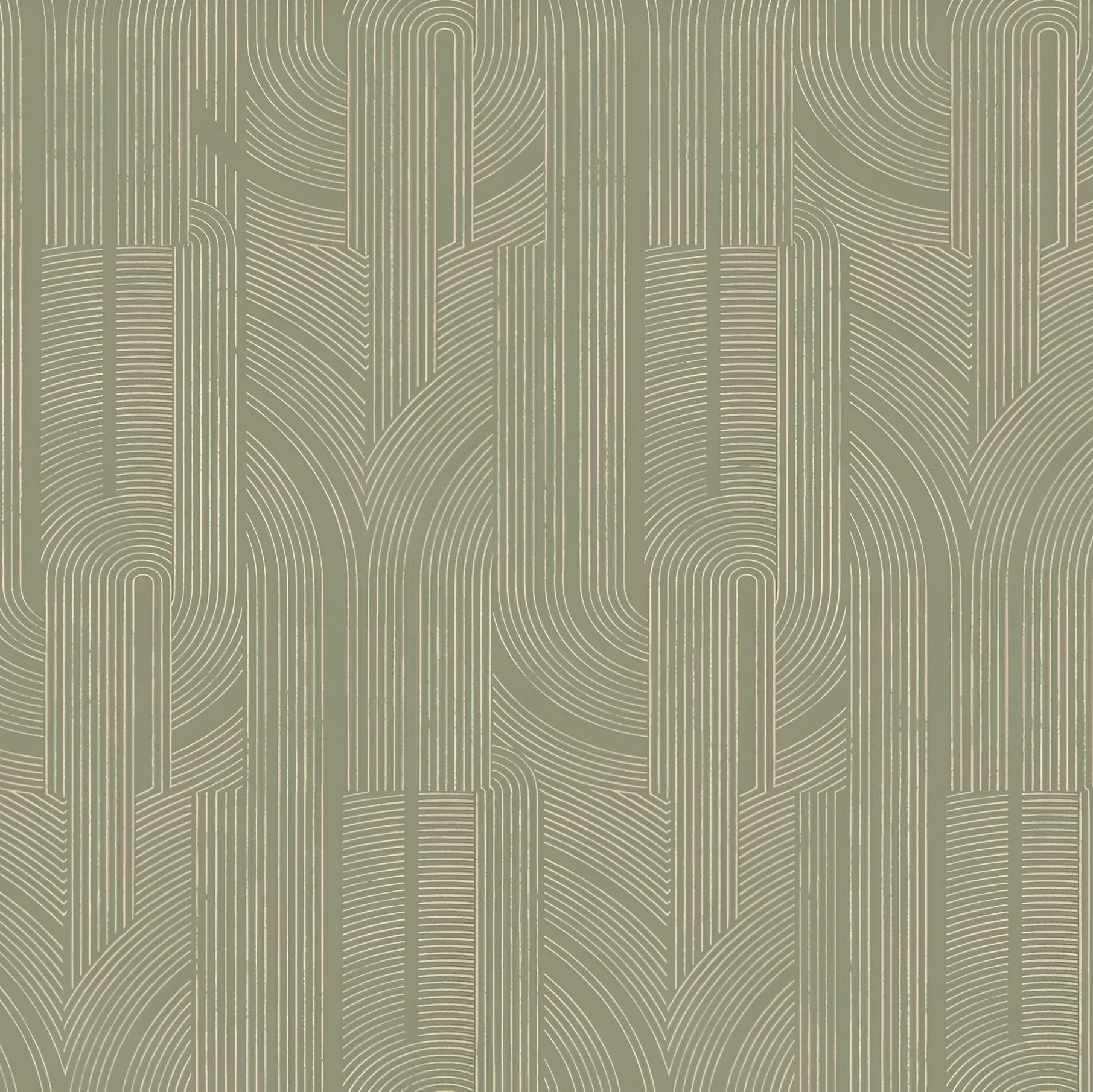 Metallic wallpaper with a geometric striped pattern PORTE DORÉE - KAKI CLAIR/NACRÉ khaki with a pearlescent finish