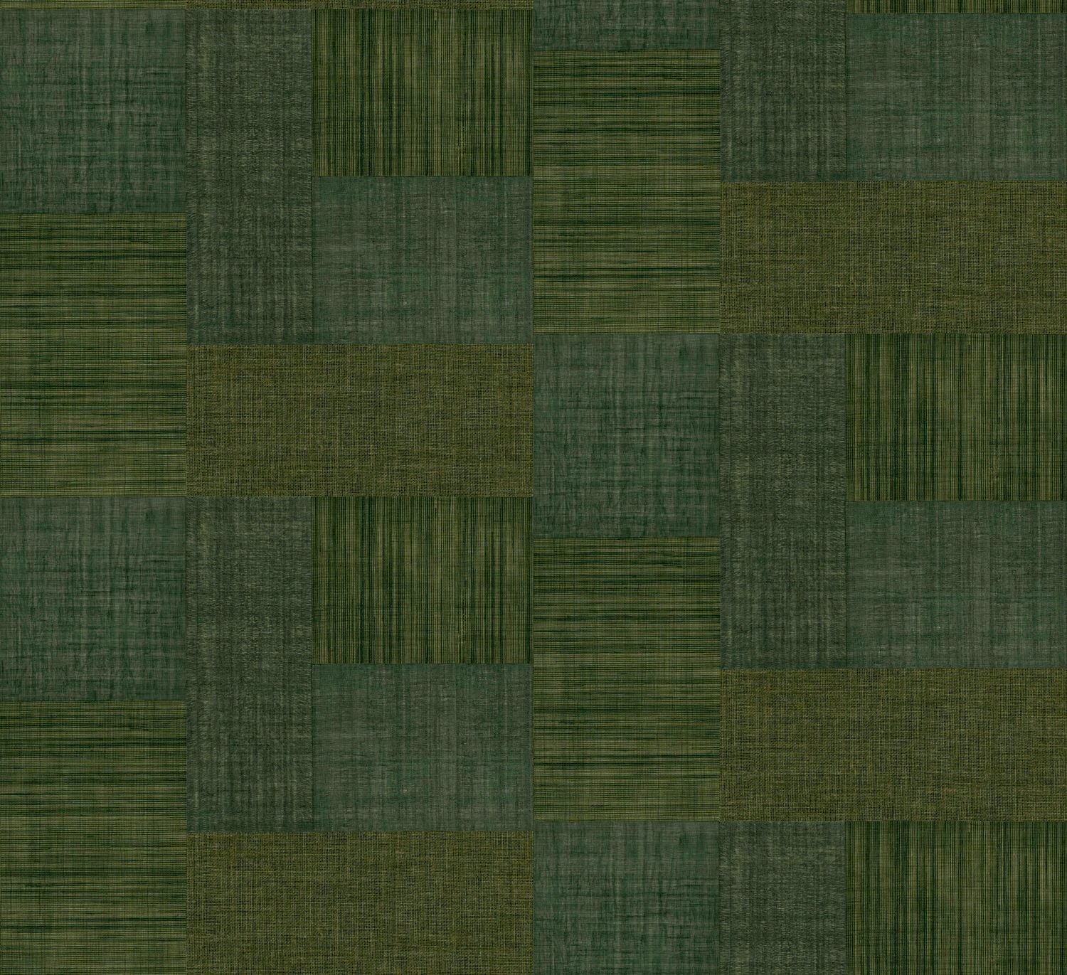 Tapeta strukturovaná geometrická patchwork napodobující tkaninu MESTIZO - VERT FORÊT lesní zelená