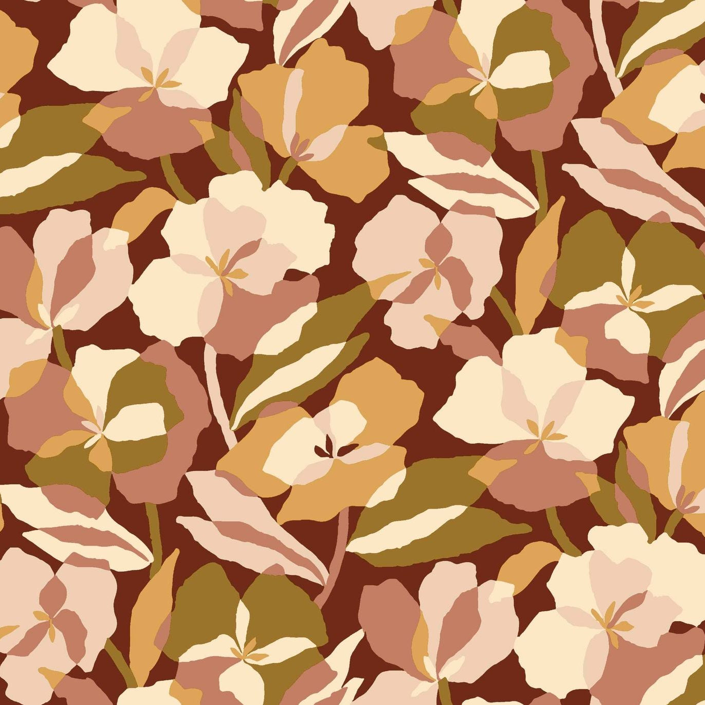 Amaryllis Floral Pattern Wallpaper - Garnet/Blush Burgundy with Pink