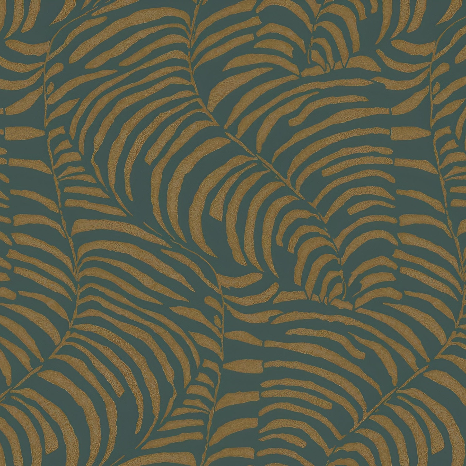 Metalická tapeta s rostlinným motivem listů kapradí NOBILE - JASPE/DORÉ zelená se zlatou