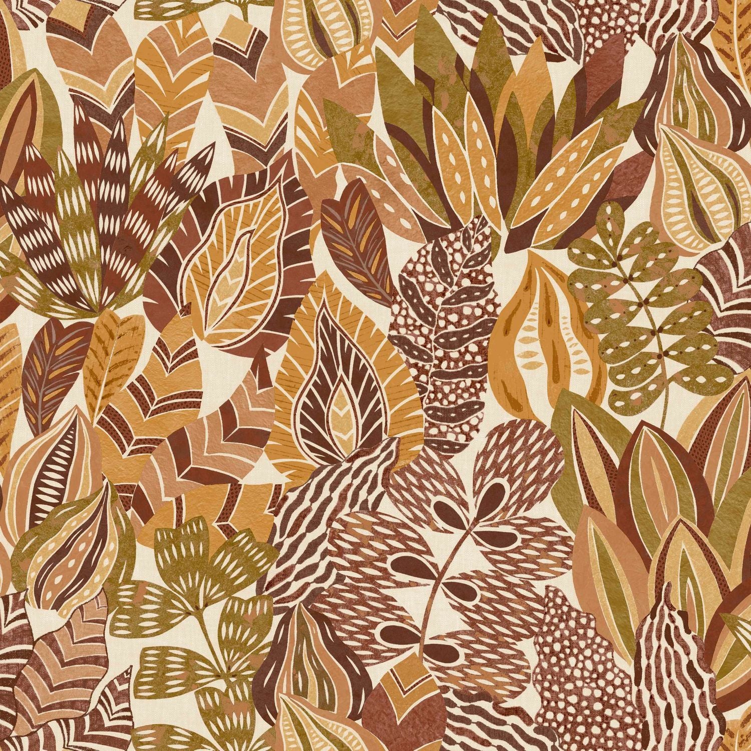 ALFABIA Plant Motif Wallpaper - TERRACOTTA/CURRY Terracotta with Yellow